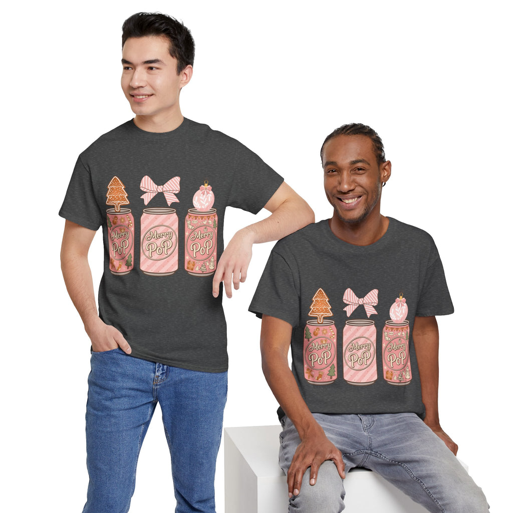 Merry Pop Christmas Soda Can Tee — Pastel Holiday Graphic Unisex Cotton T-Shirt