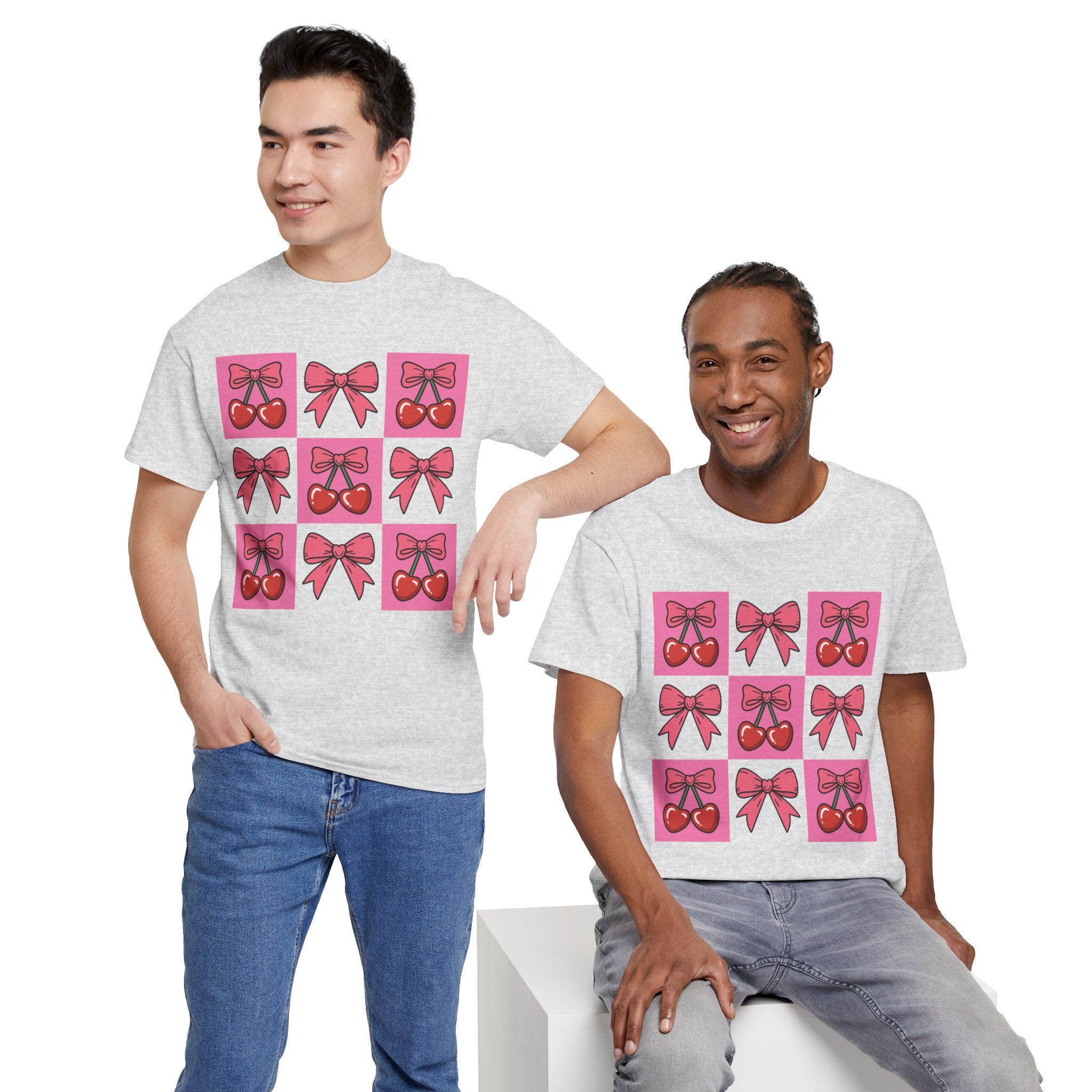 Cherry & Pink Bow Checkered Unisex Cotton Tee
