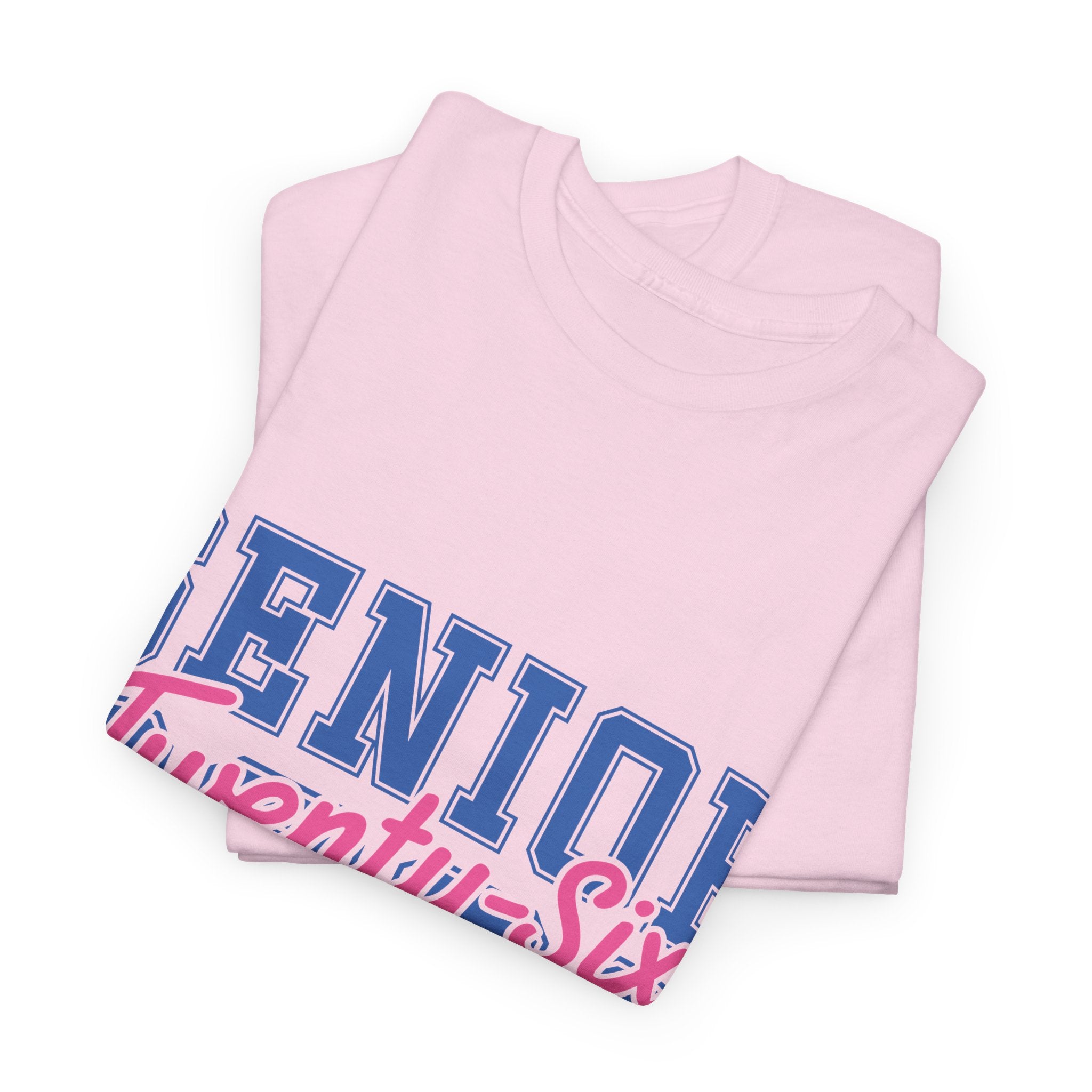 Senior 2026 Tee — Pink Varsity Block with Blue Script Overlay Unisex Cotton Tee