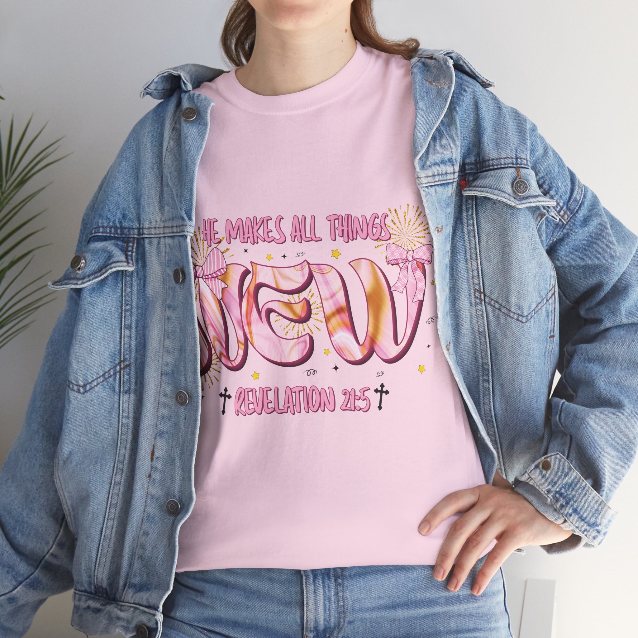 Christian Marble Tee — “He Makes All Things New” (Revelation 21:5)... Unisex Cotton Tee