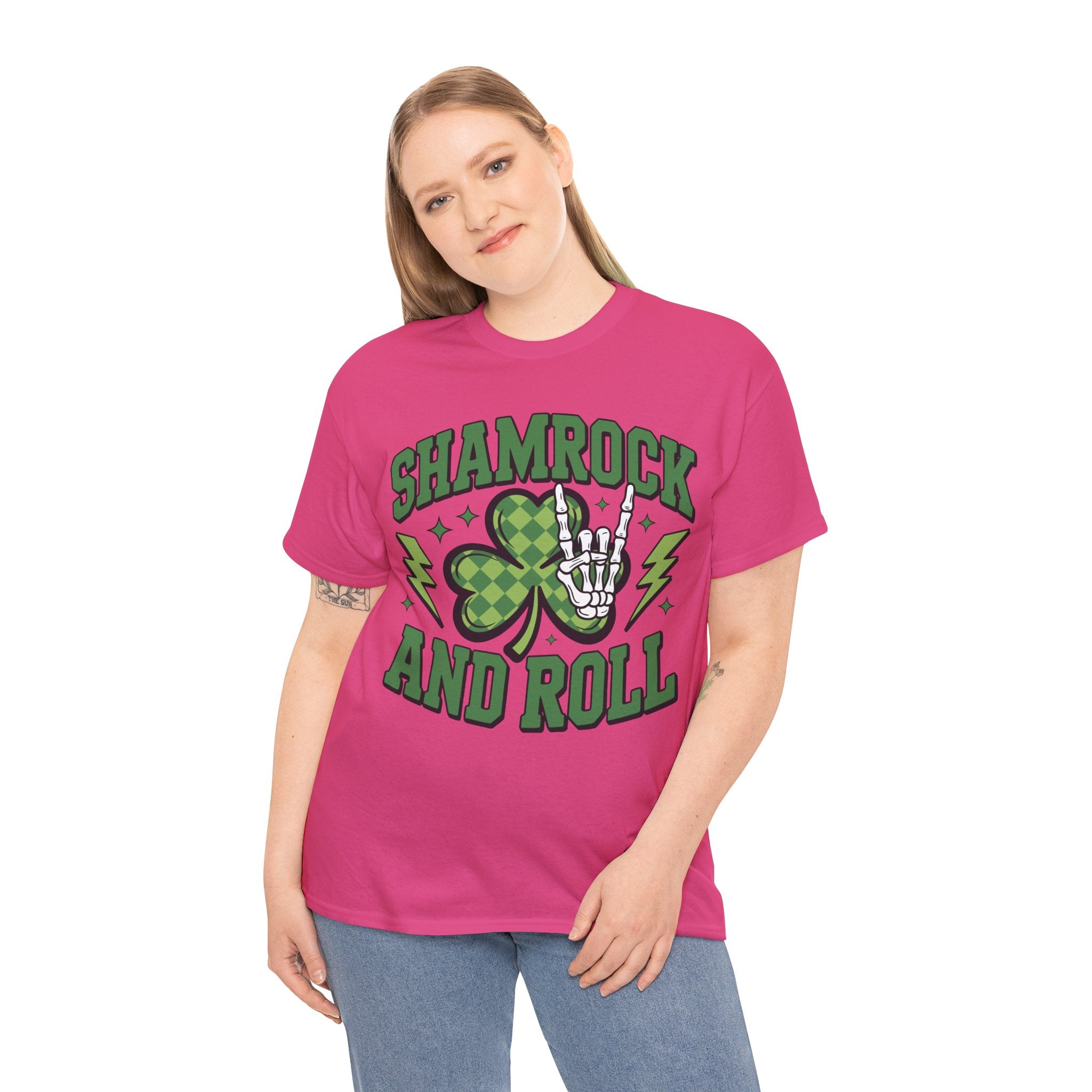 Shamrock and Roll Tee — Skeleton Hand & Lightning St. Patrick’s Rock Unisex Cotton Shirt