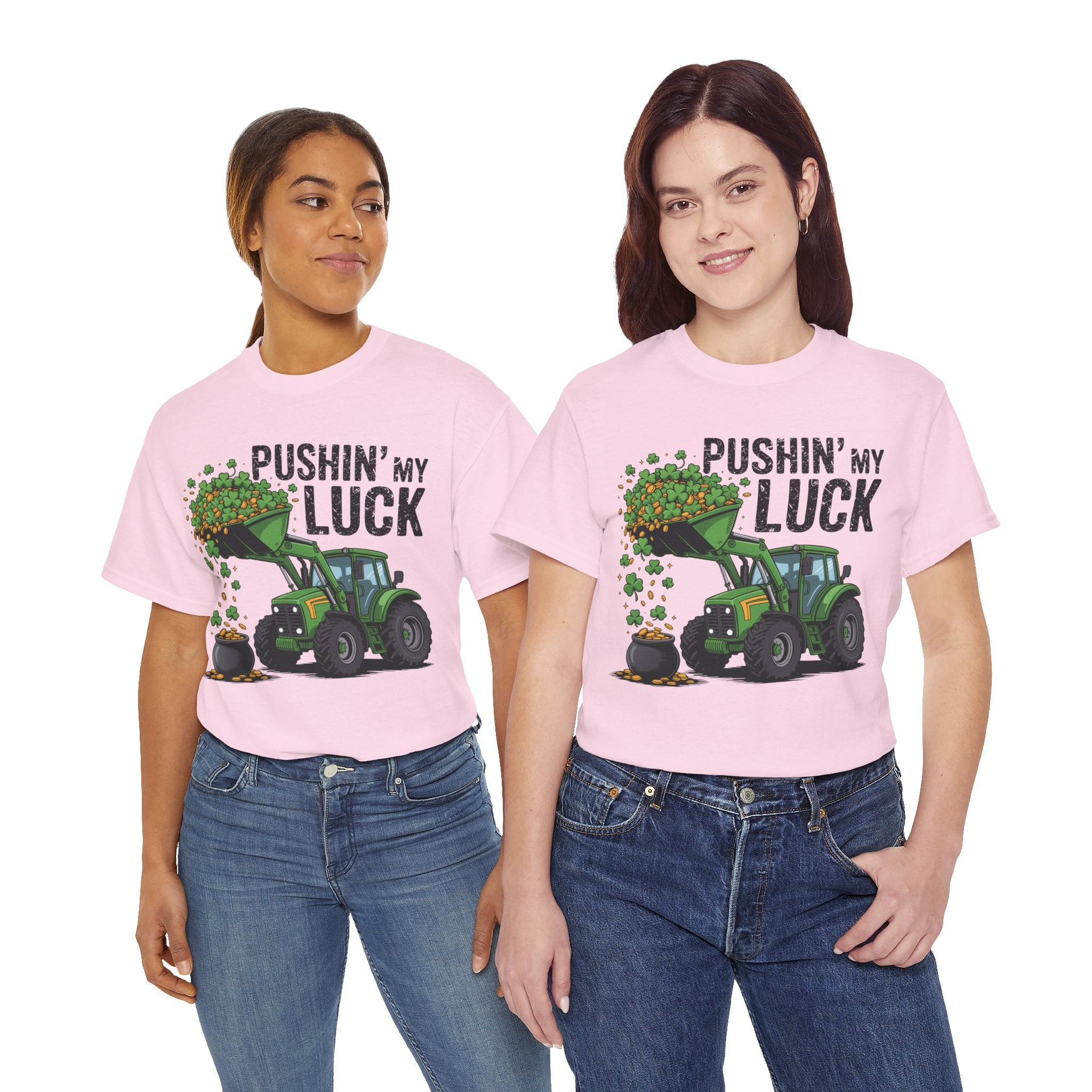 Pushin' My Luck Shamrock Tractor Tee — St. Patrick's Day Unisex Cotton T-Shirt