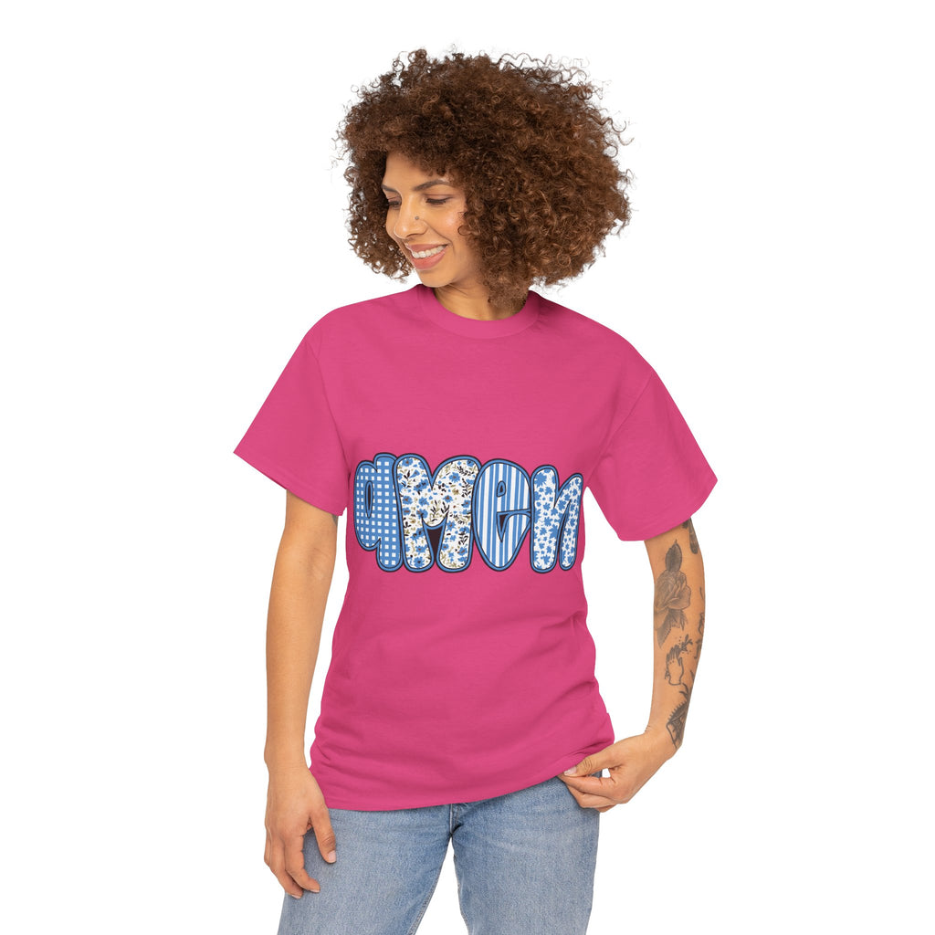 Amen Blue Floral Tee — Decorative Floral Lettering Christian Shirt Unisex Cotton Tee