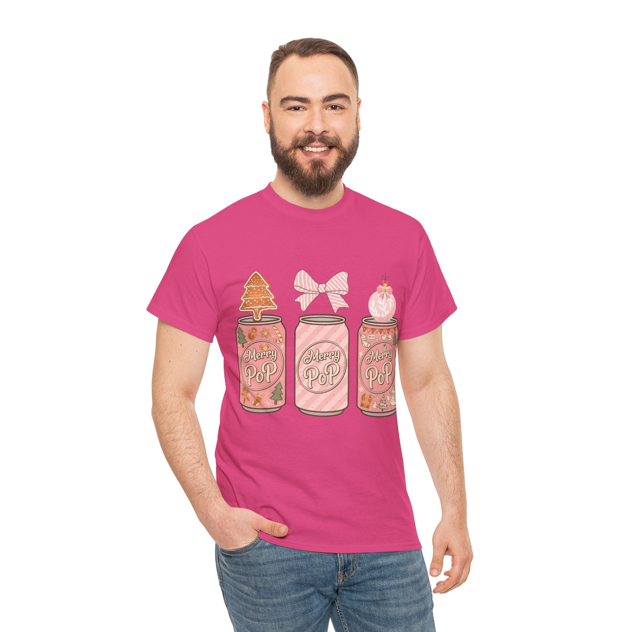 Merry Pop Christmas Soda Can Tee — Pastel Holiday Graphic Unisex Cotton T-Shirt