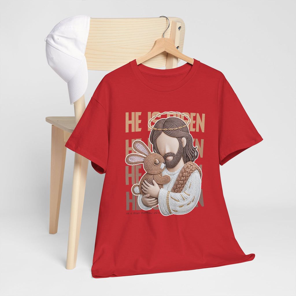 He Is Risen Matthew 28:6 Jesus With Lamb Unisex Cotton T-Shirt