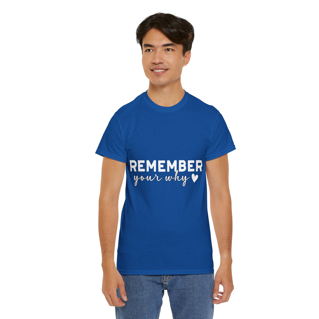 Remember Your Why Tee — Minimalist Heart Motivational Unisex Cotton Tshirt