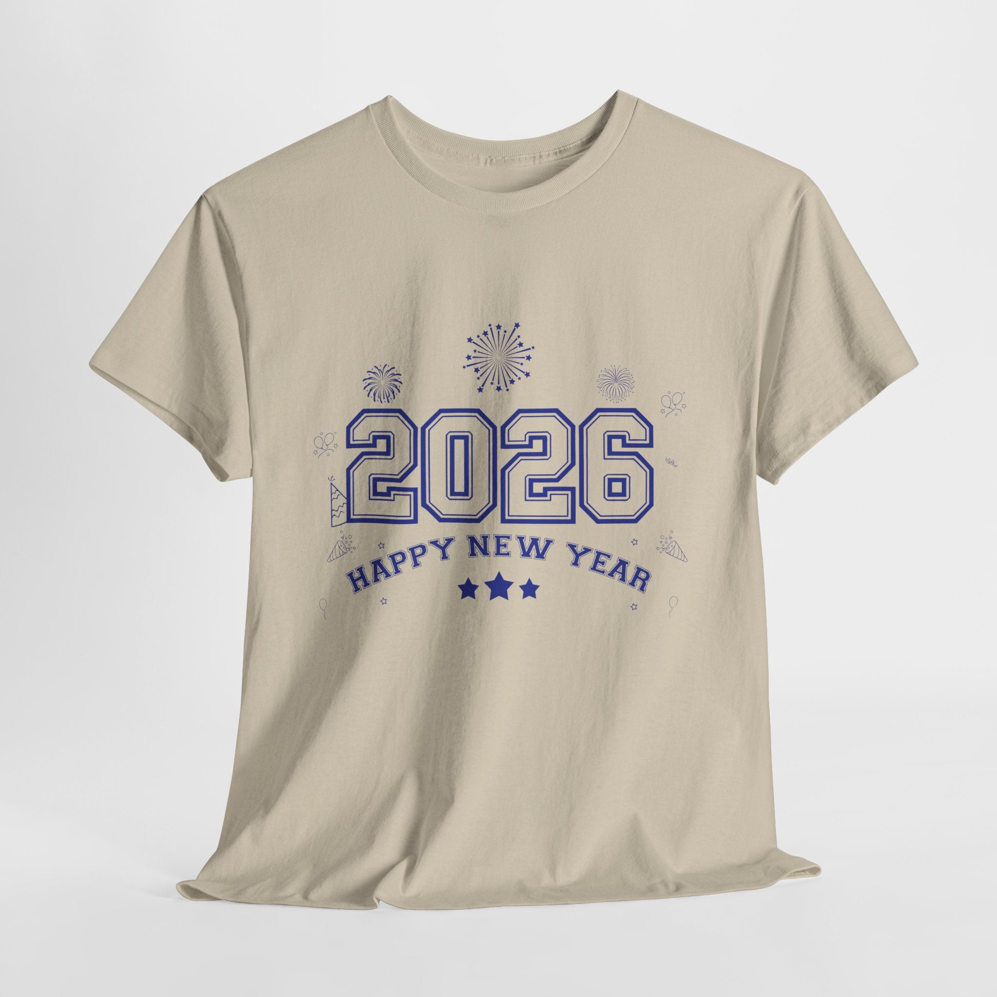 Happy New Year 2026 Varsity Tee — Fireworks & Confetti Celebration Unisex Cotton Tee