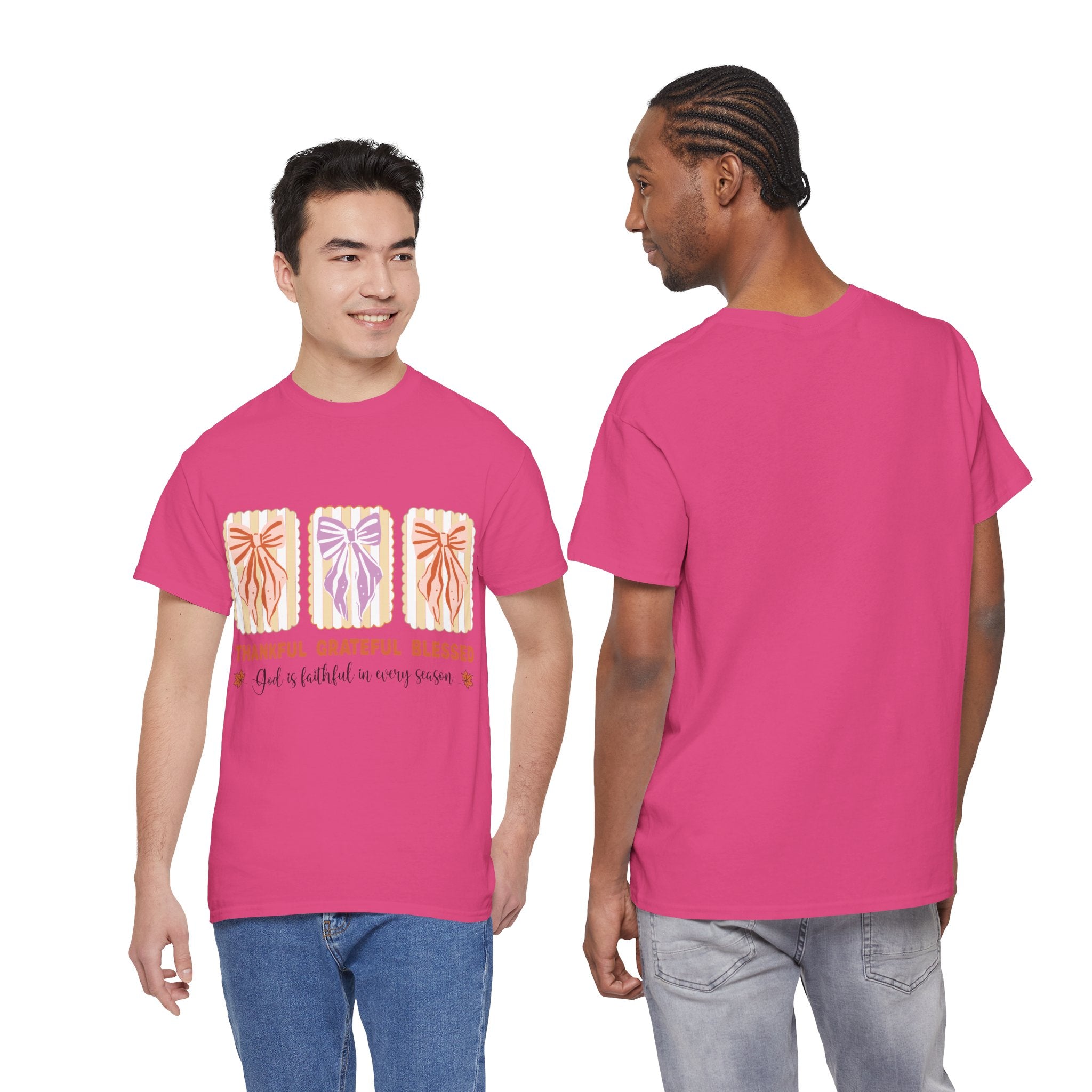 Thankful Grateful Blessed Fall Tee — God Is Faithful Pastel Bows..Unisex Cotton Tee