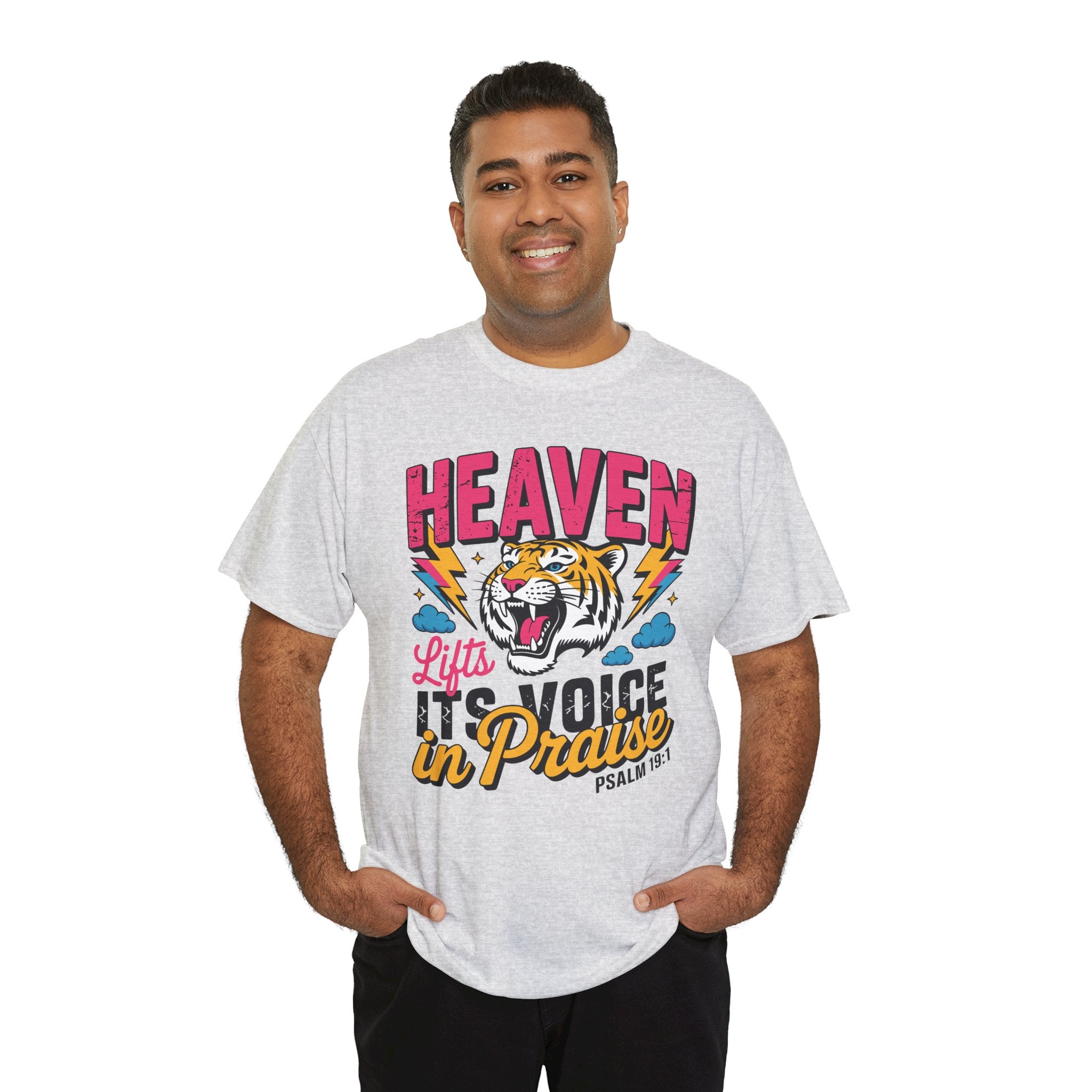 Psalm 19:1 Tiger Praise T-Shirt — Bold Christian Roaring Tiger Graphic.Unisex Cotton Tee