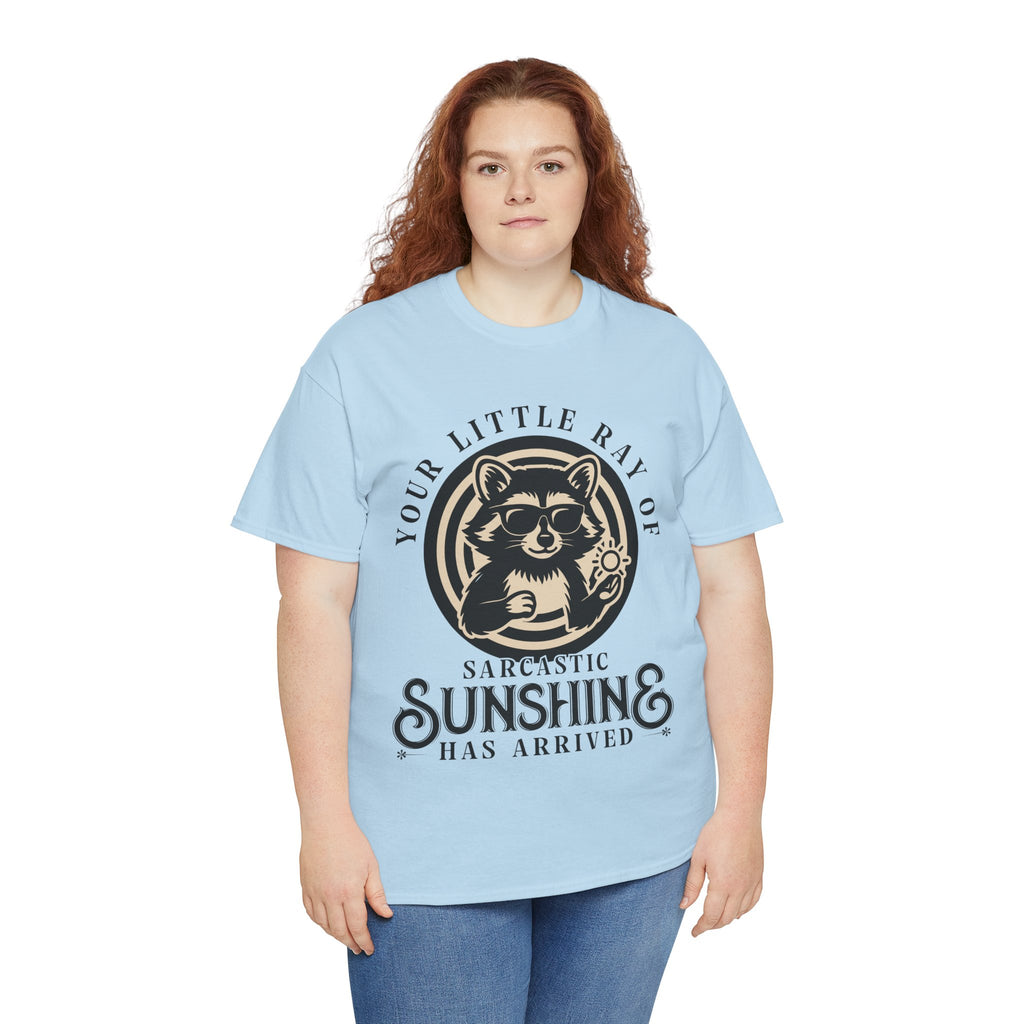 Cool Raccoon Sunglasses T-Shirt — Raccoon Holding Sun Graphic Unisex Cotton Tee