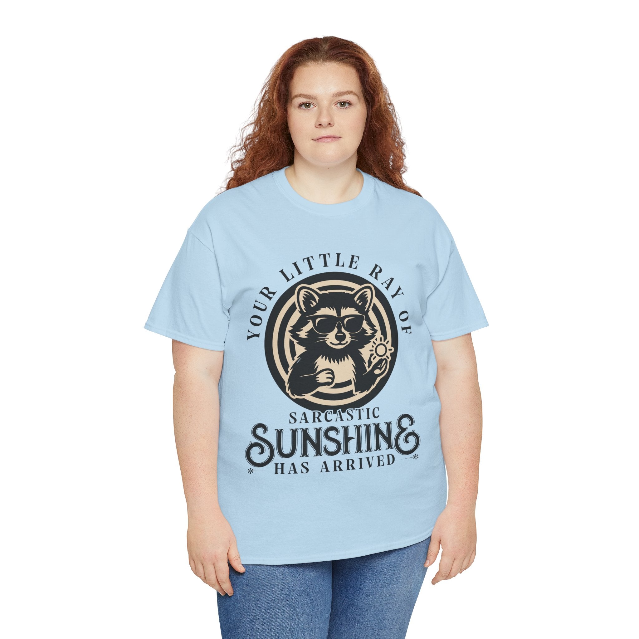 Cool Raccoon Sunglasses T-Shirt — Raccoon Holding Sun Graphic Unisex Cotton Tee