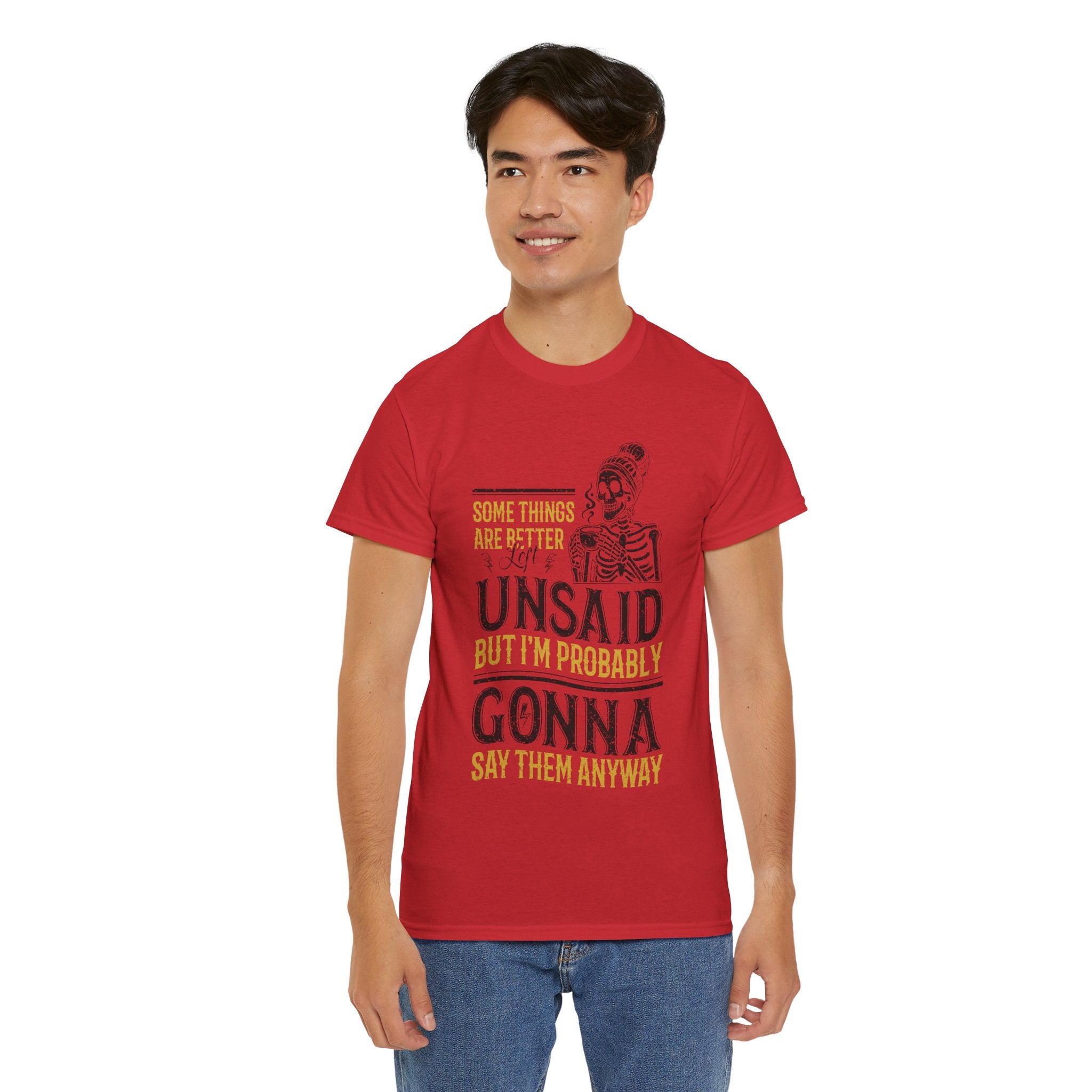 Distressed Yellow "Some Things Are Better Left Unsaid"Unisex Cotton Tee