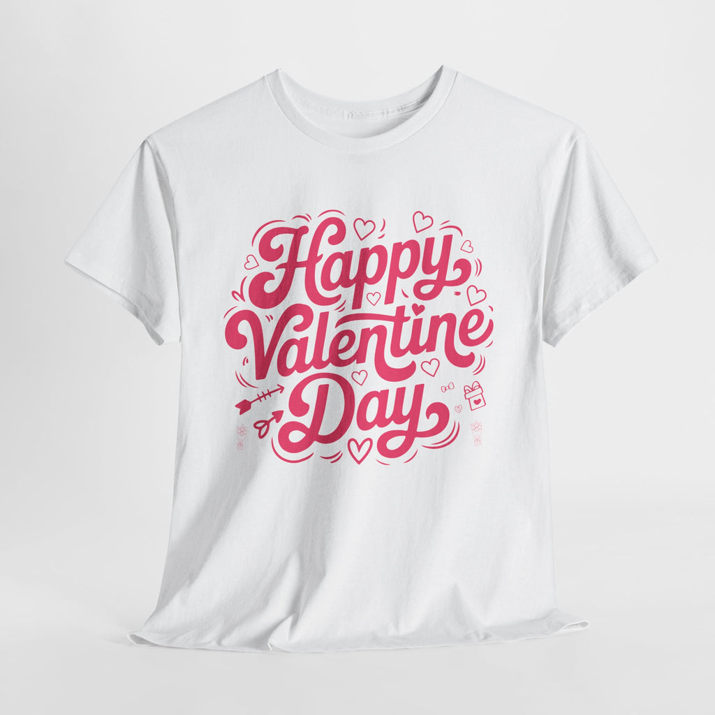 Happy Valentine Day Tee — Pink Heart & Love Icons Valentine's Unisex Cotton Shirt