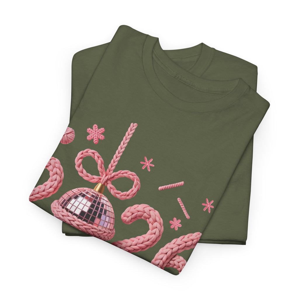 2026 Happy New Year Pink Knitted Disco Ball Unisex Cotton Tee