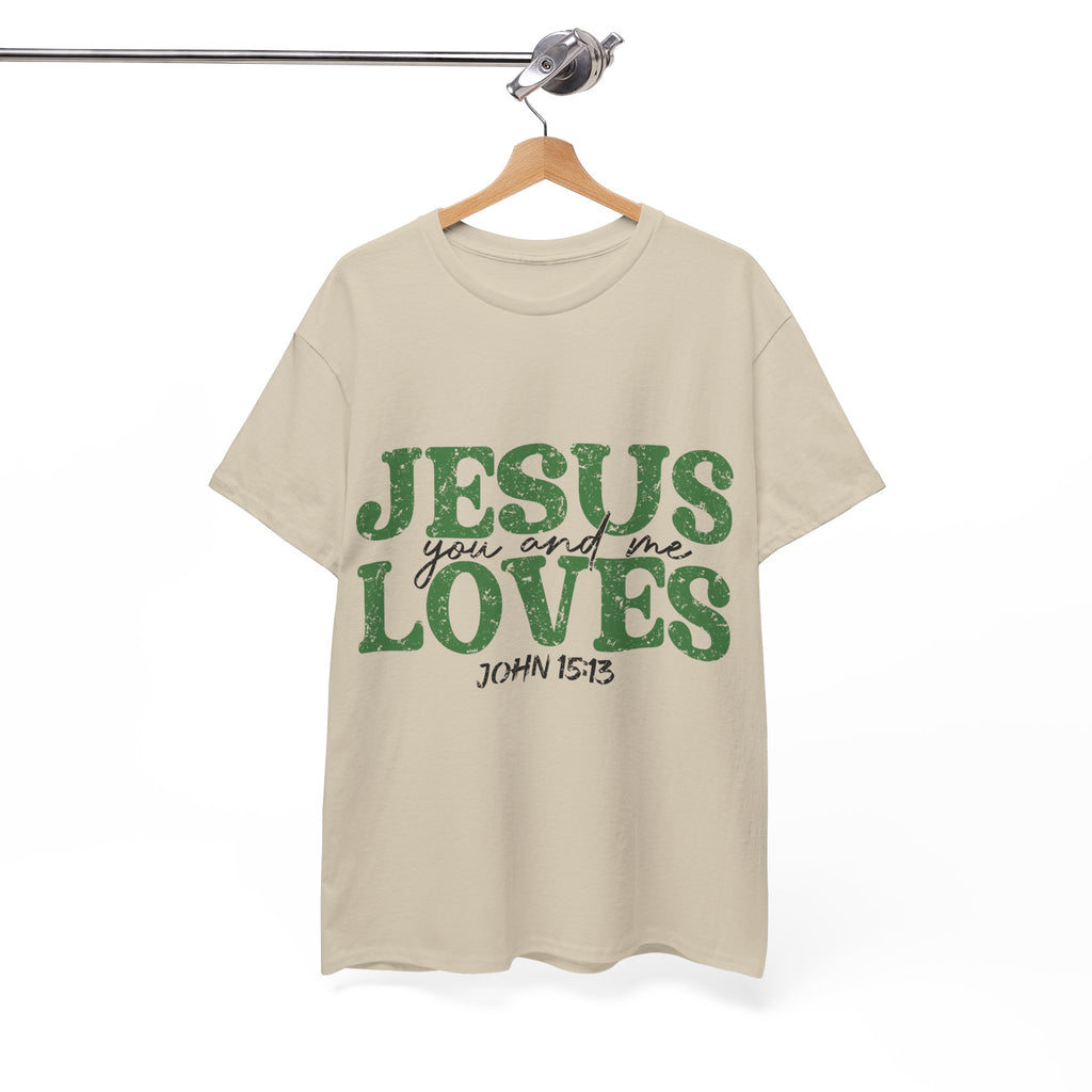 Jesus Loves Vintage Tee — Green Retro Christian Unisex Cotton T-Shirt