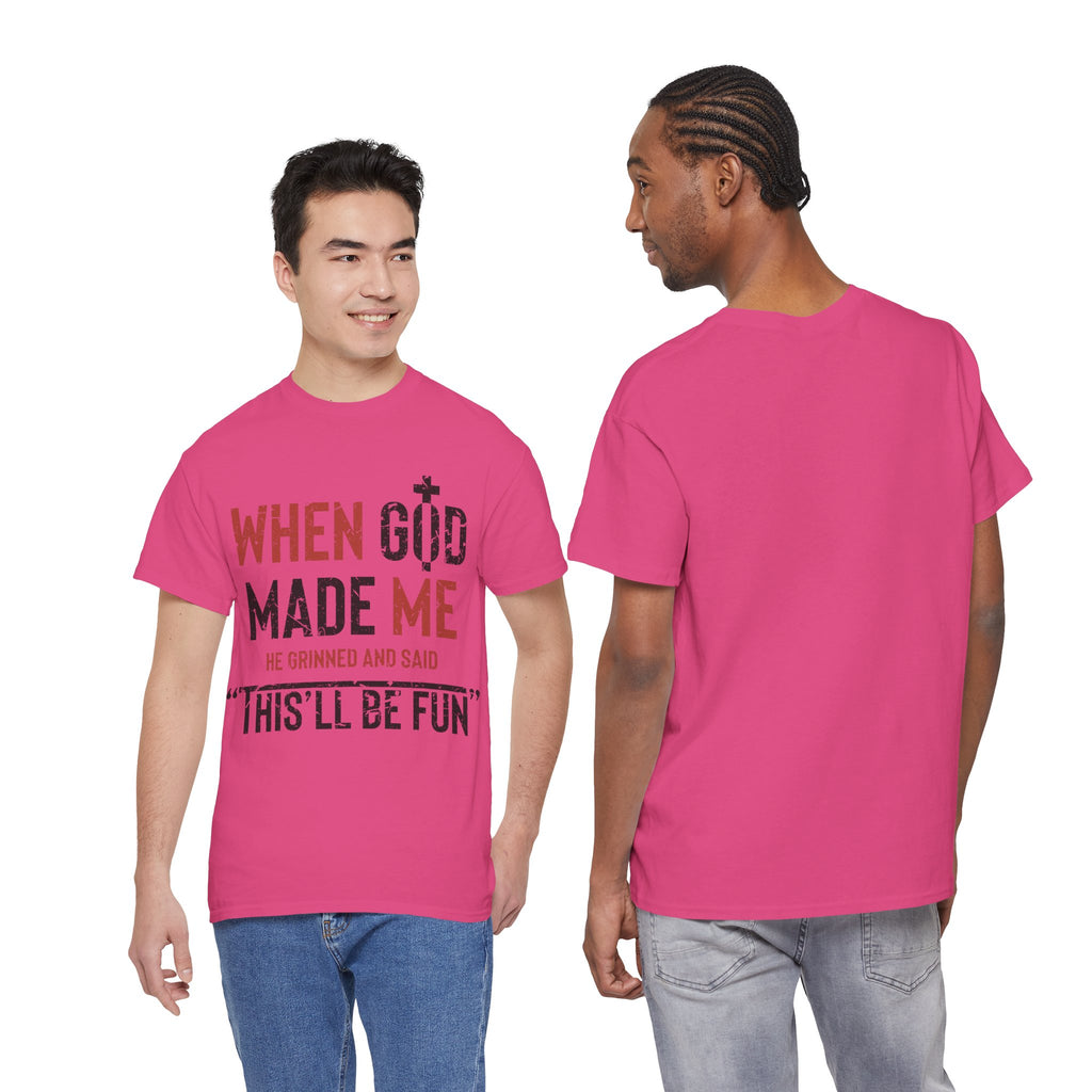 Humorous Grunge Quote Tee — "When He Saw Me, He Grinned and Said"Unisec Cotton Tee