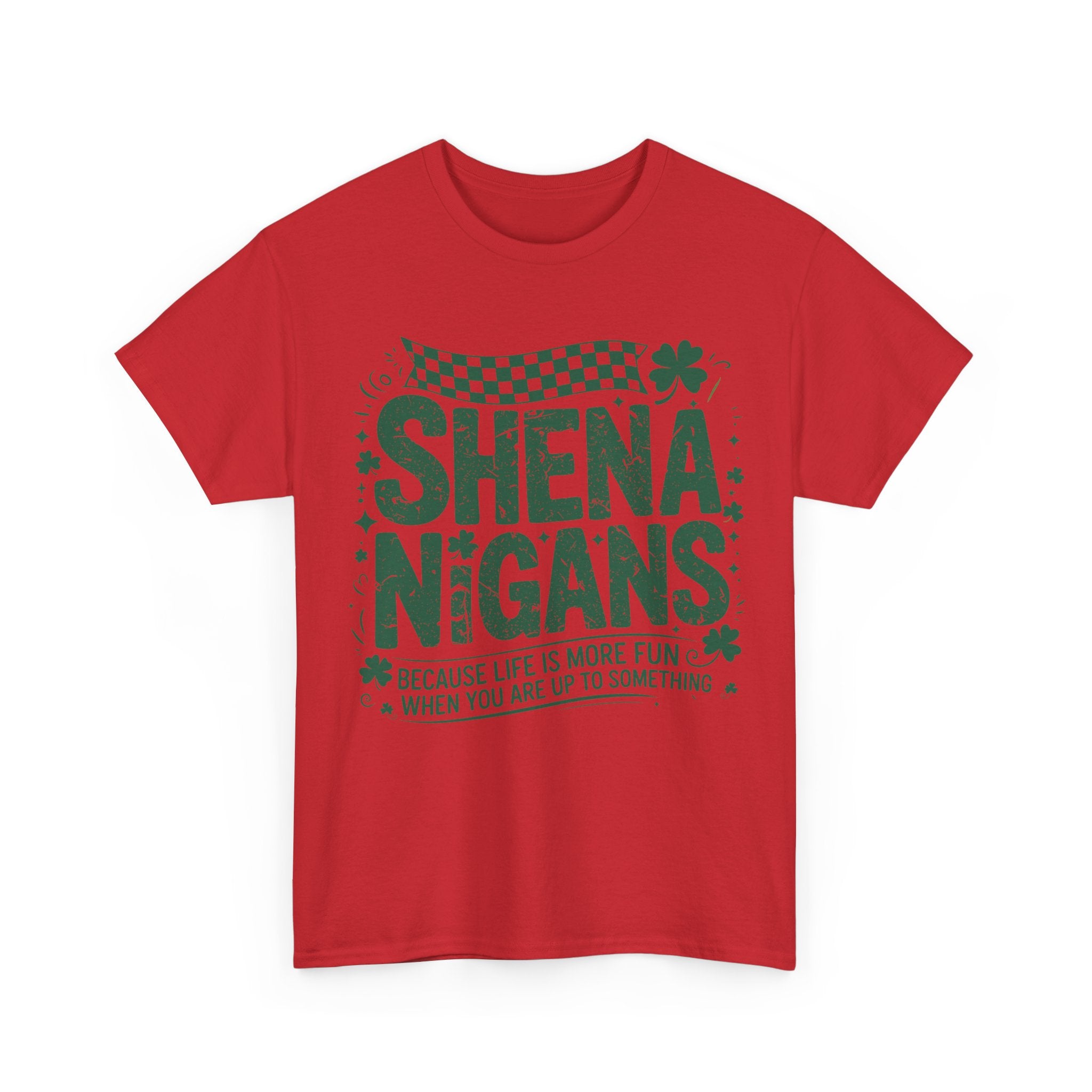 Shenanigans Clover Tee — Bright Green St. Patrick’s Day Shirt with Checkered Flag Unisex Cotton Tee