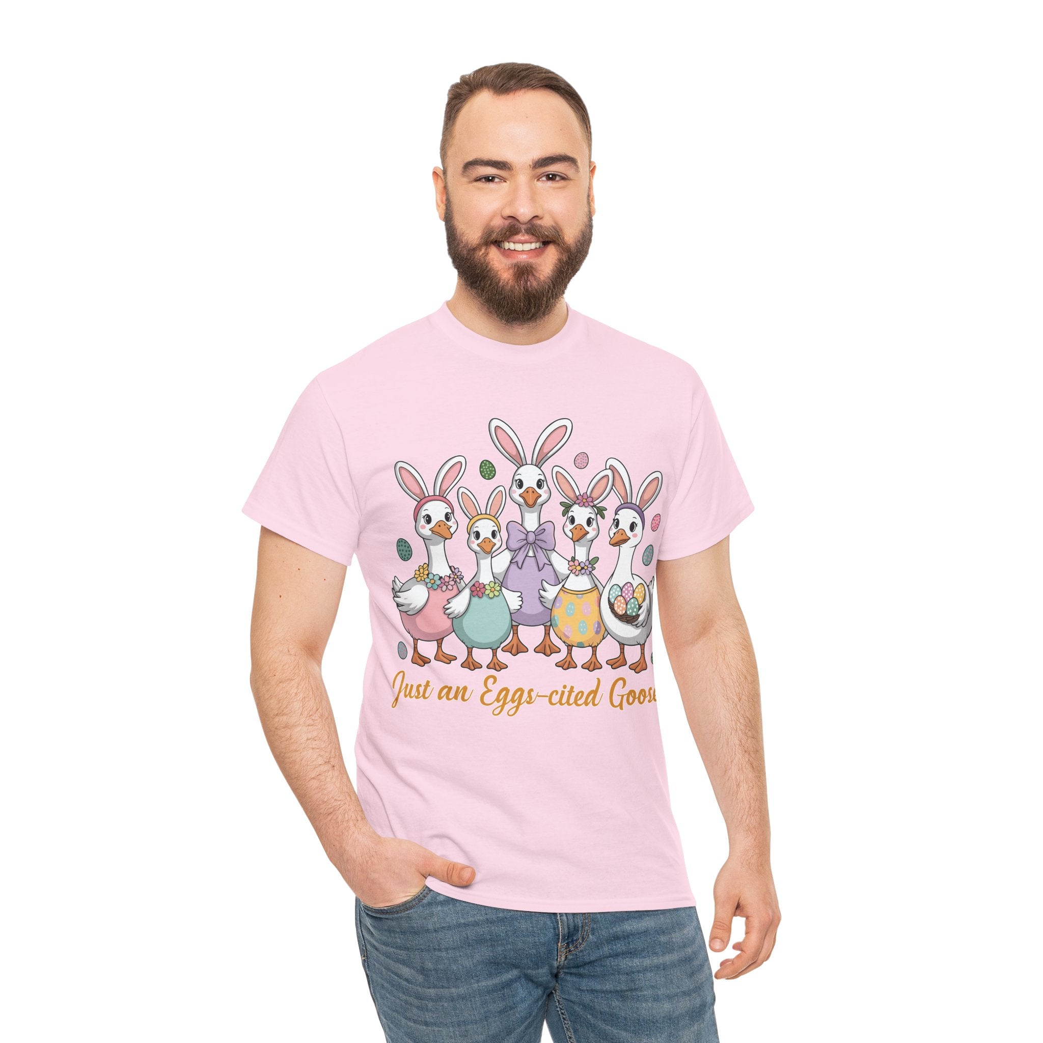 Just an Eggs-cited Goose Easter Tee — Funny Geese in Bunny Ears Unisex Cotton Tee