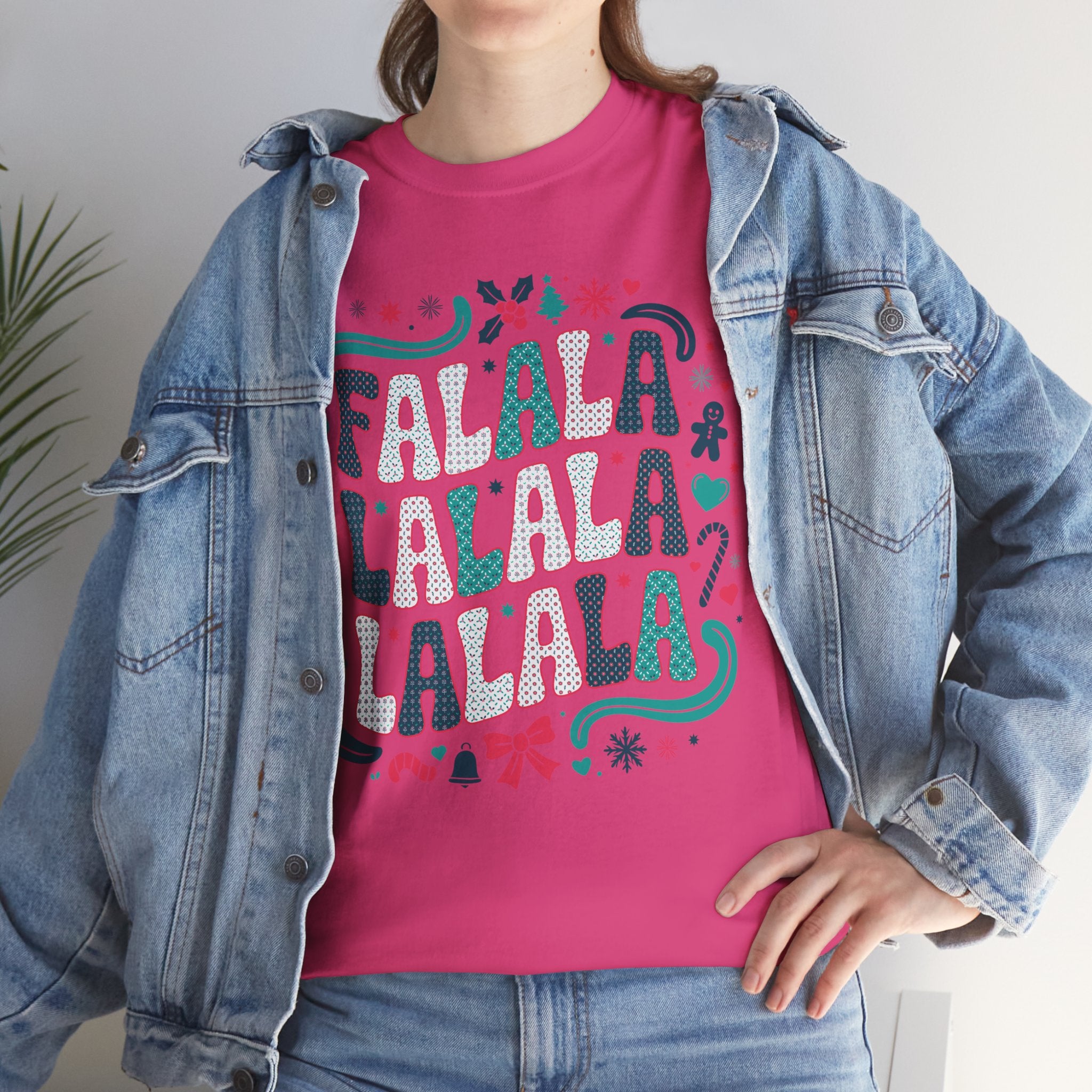 Fa La La La La Christmas T-Shirt — Festive Candy Cane & Gingerbread Holiday Unisex Cotton Tee