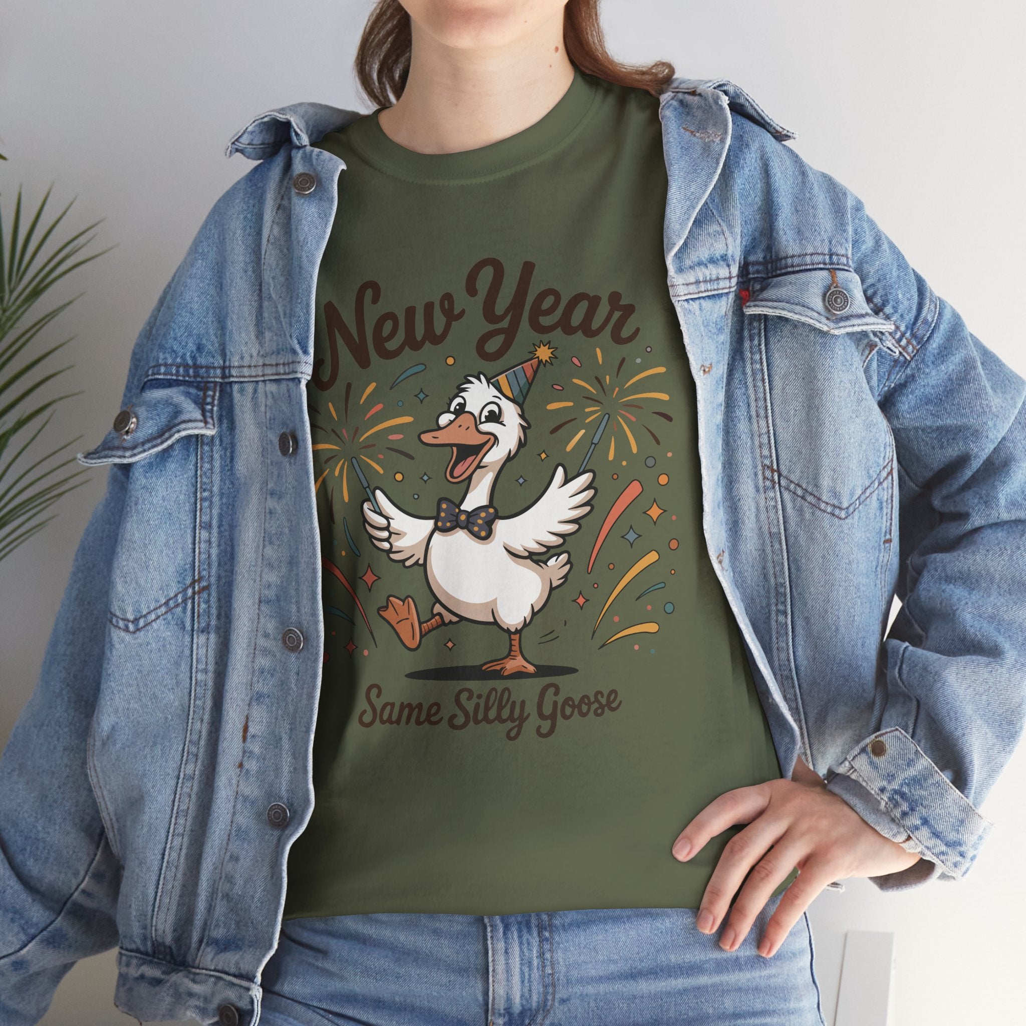 New Year Same Silly Goose T-Shirt — Party Goose Graphic Unisex Cotton Tee