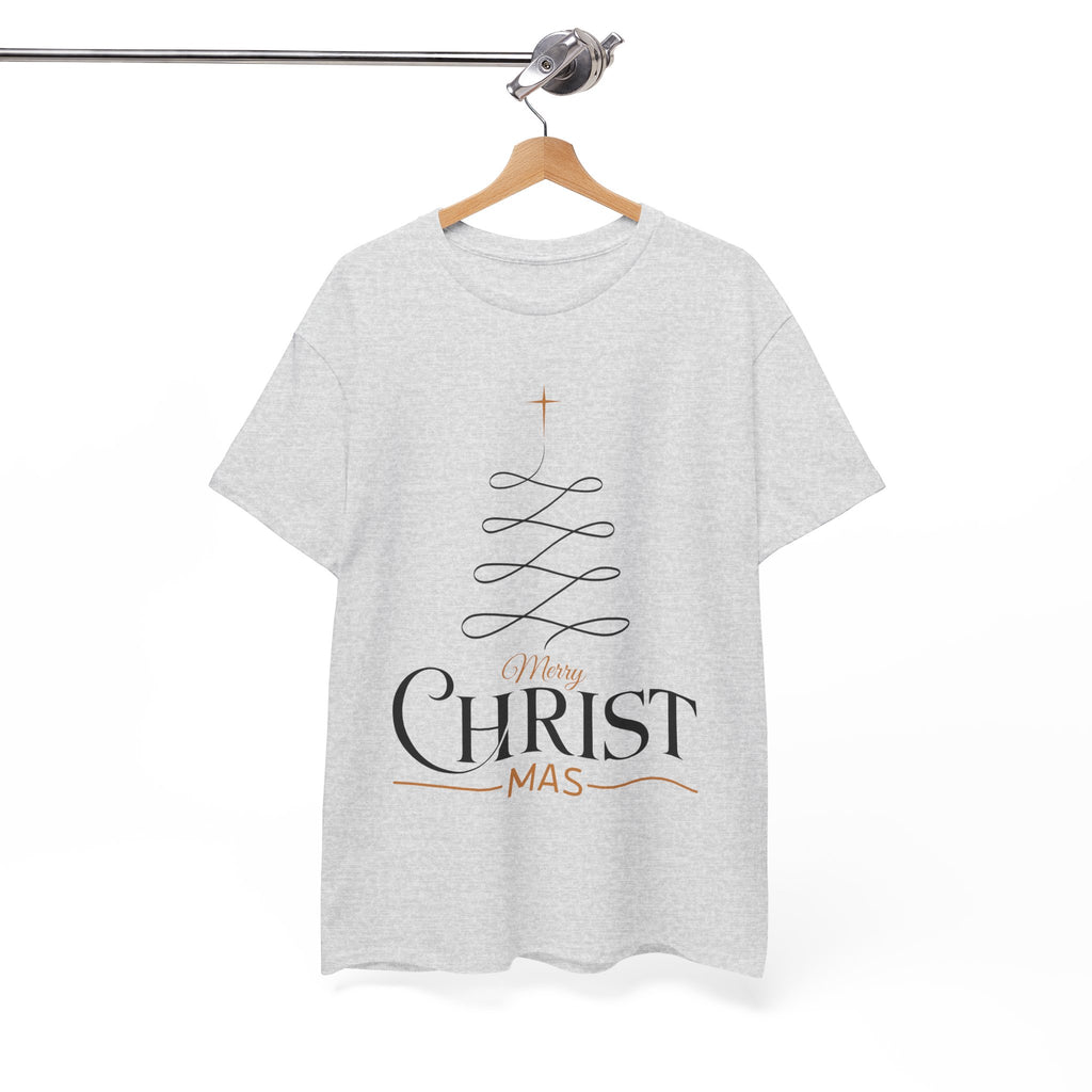Merry Christmas Gold Cross Tree Unisex Cotton Tee