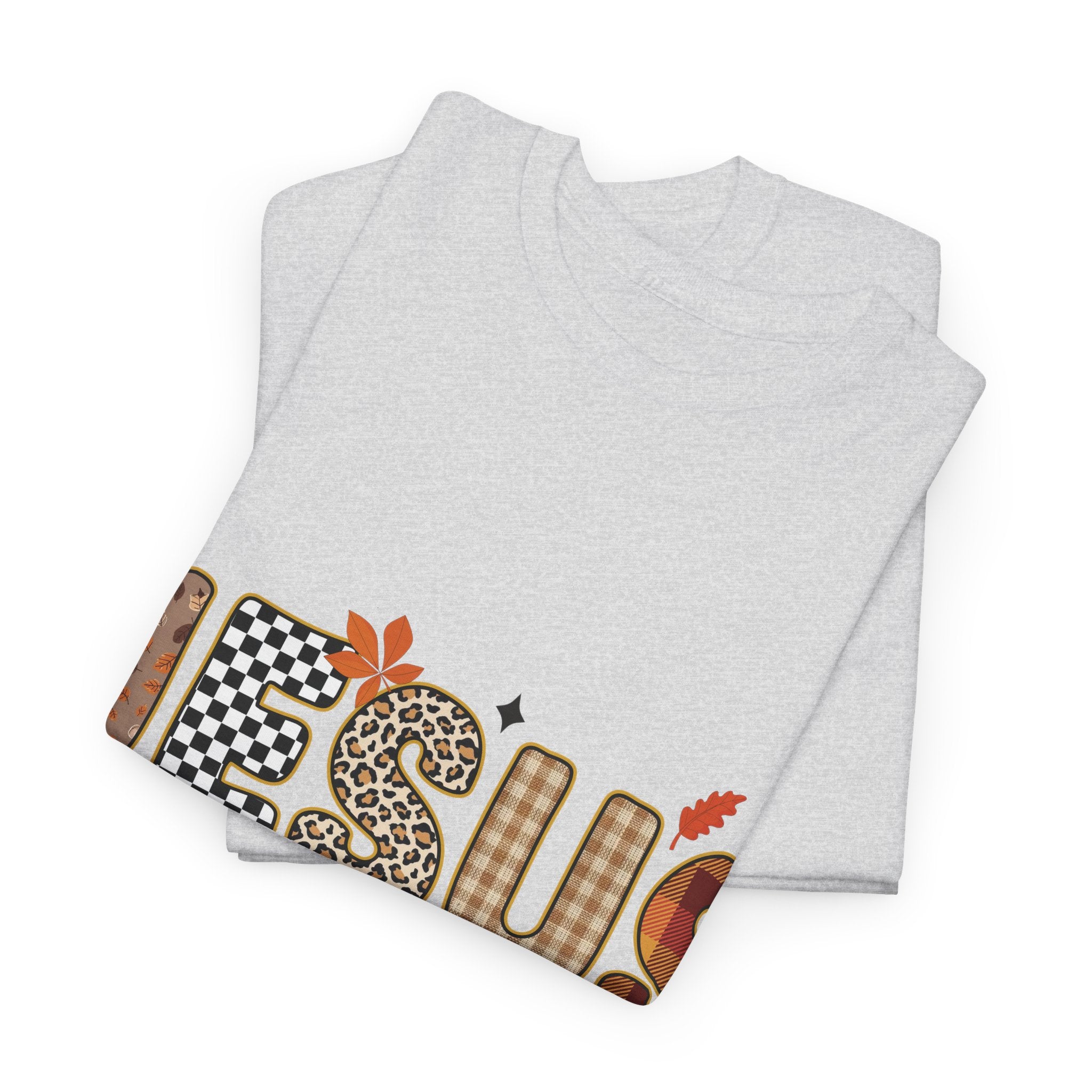 Jesus Is My Favorite Season Tee — Autumn Plaid & Leopard Lettering Unisex Cotton Tee