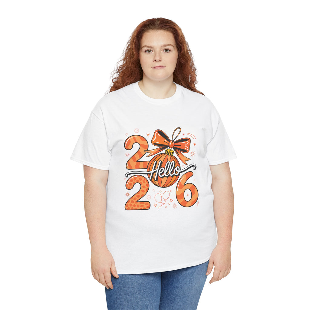 Hello 2026 Christmas Ornament Tee — Festive Orange Holiday Unisex Cotton T-Shirt