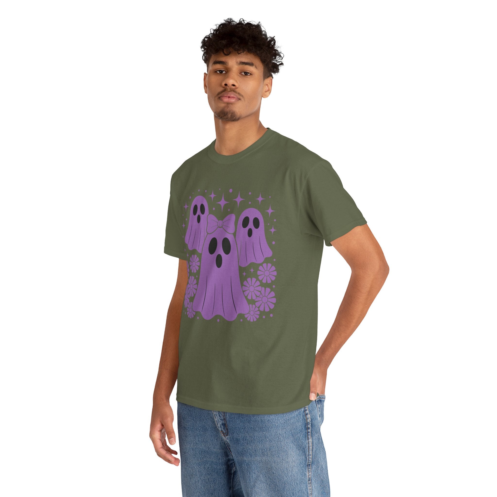 Purple Ghost Halloween Unisex Cotton Tee