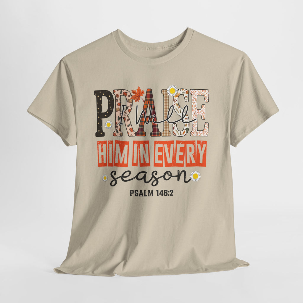 Praise Him In Every Tee — Fall Daisies & Leaf Floral Graphic Unisex Cotton T-Shirt