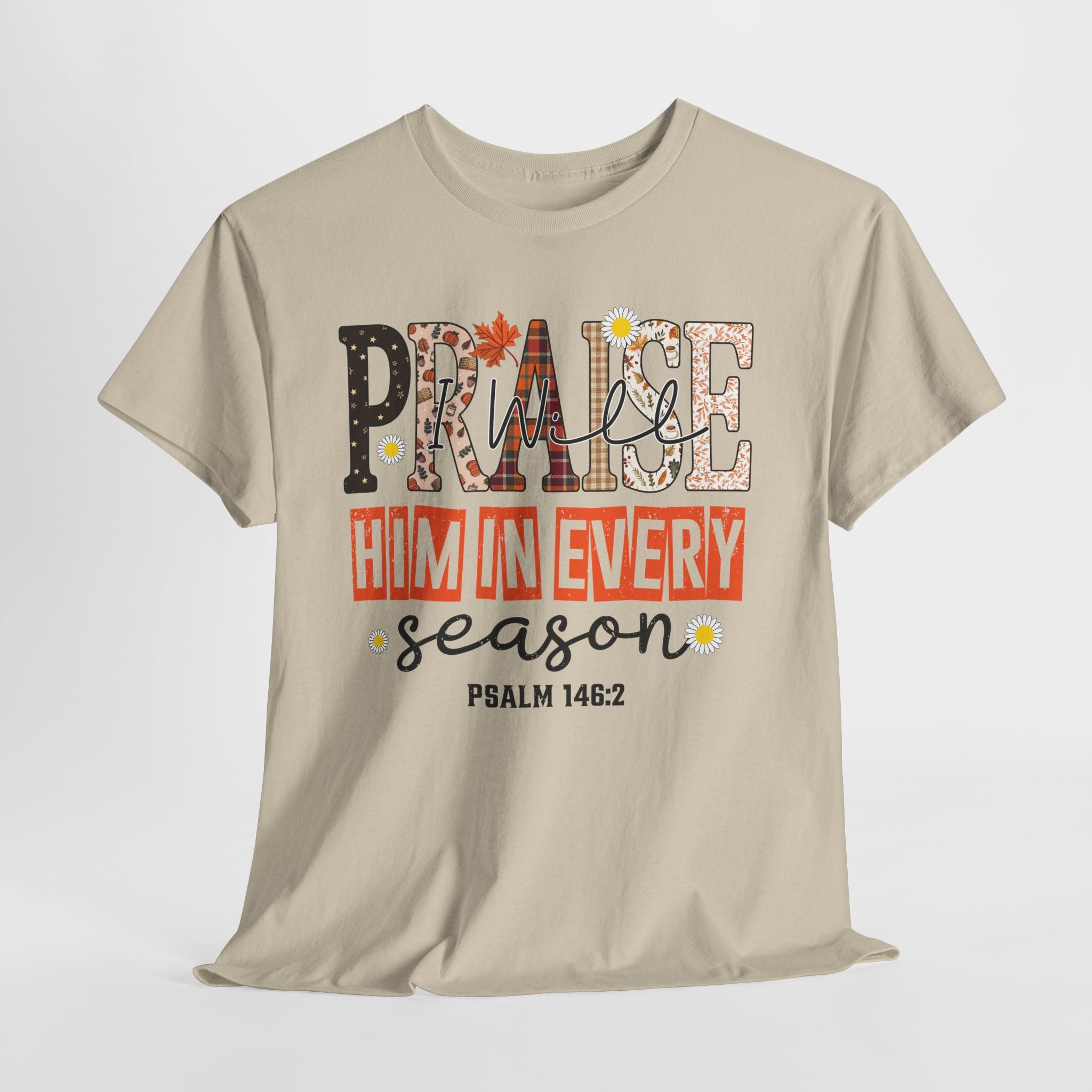 Praise Him In Every Tee — Fall Daisies & Leaf Floral Graphic Unisex Cotton T-Shirt