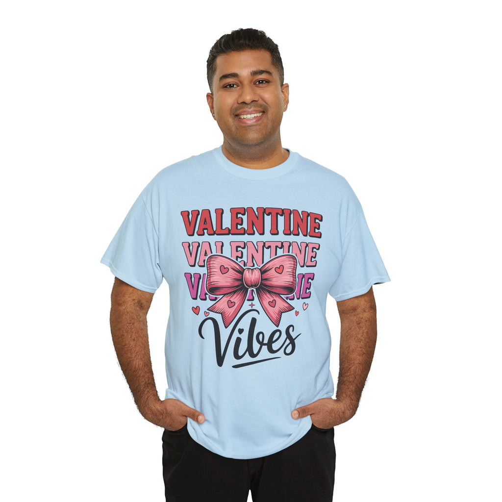Valentine Vibes T-Shirt — Pink Bow Heart Graphic Unisex Cotton Tee