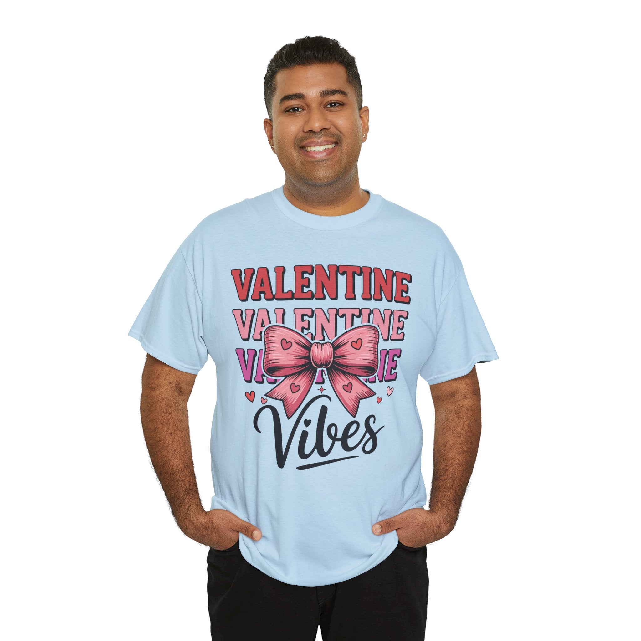 Valentine Vibes T-Shirt — Pink Bow Heart Graphic Unisex Cotton Tee
