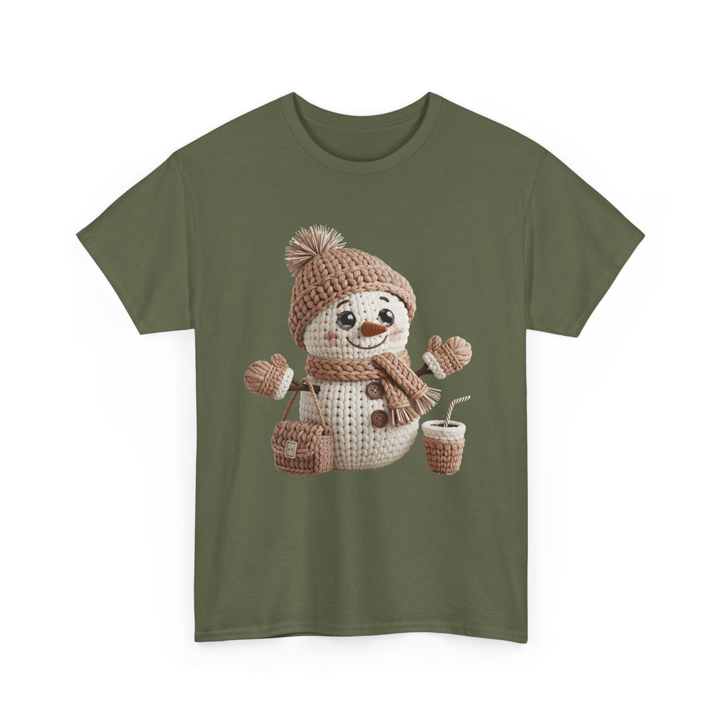 Snowman Knit‑Style Graphic Tee — Cute Faux‑Yarn Snowman with Hat, Scarf & Mittens.Unisex Cotton Tee