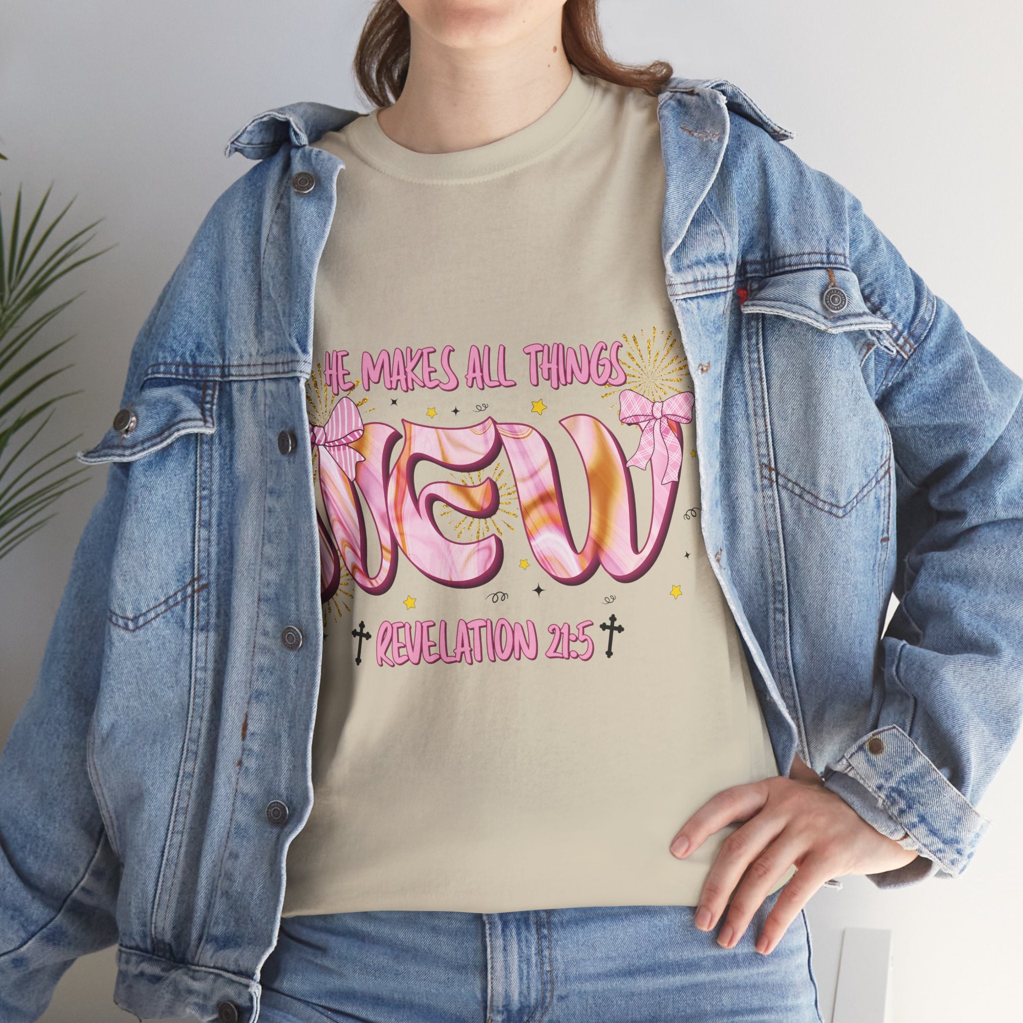 Christian Marble Tee — “He Makes All Things New” (Revelation 21:5)... Unisex Cotton Tee