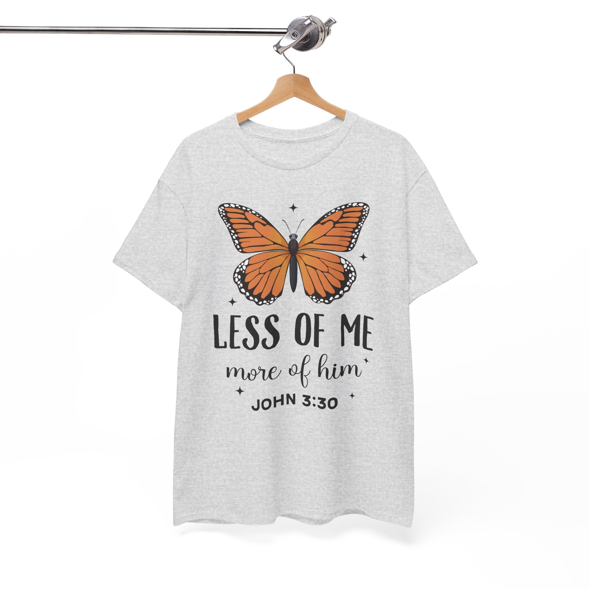 Monarch Butterfly Tee — "Less of Me, More of Him" Christian Unisex cotton T‑Shirt