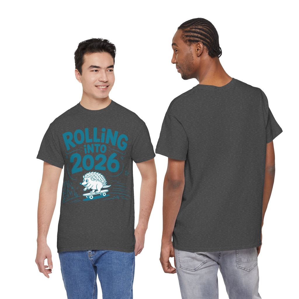 Rolling Into 2026 Hedgehog Skateboard Unisex Cotton Tee