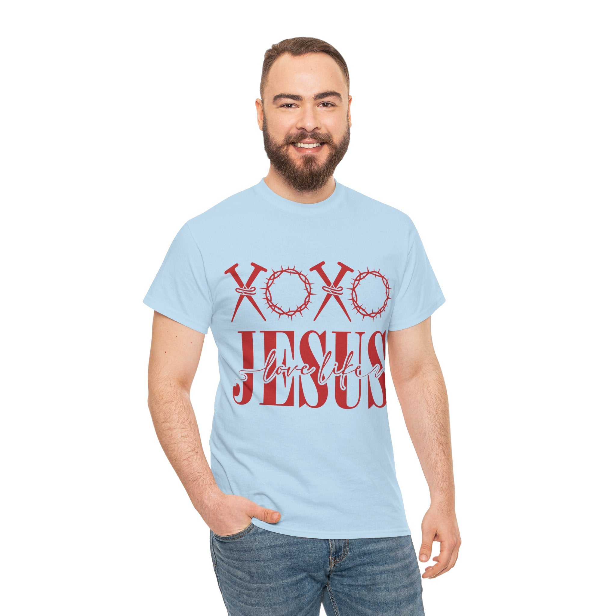 Christian Valentine T-Shirt — "XOXO Jesus Love Life" Nails & Thorn Crown Design Unisex Cotton Tee