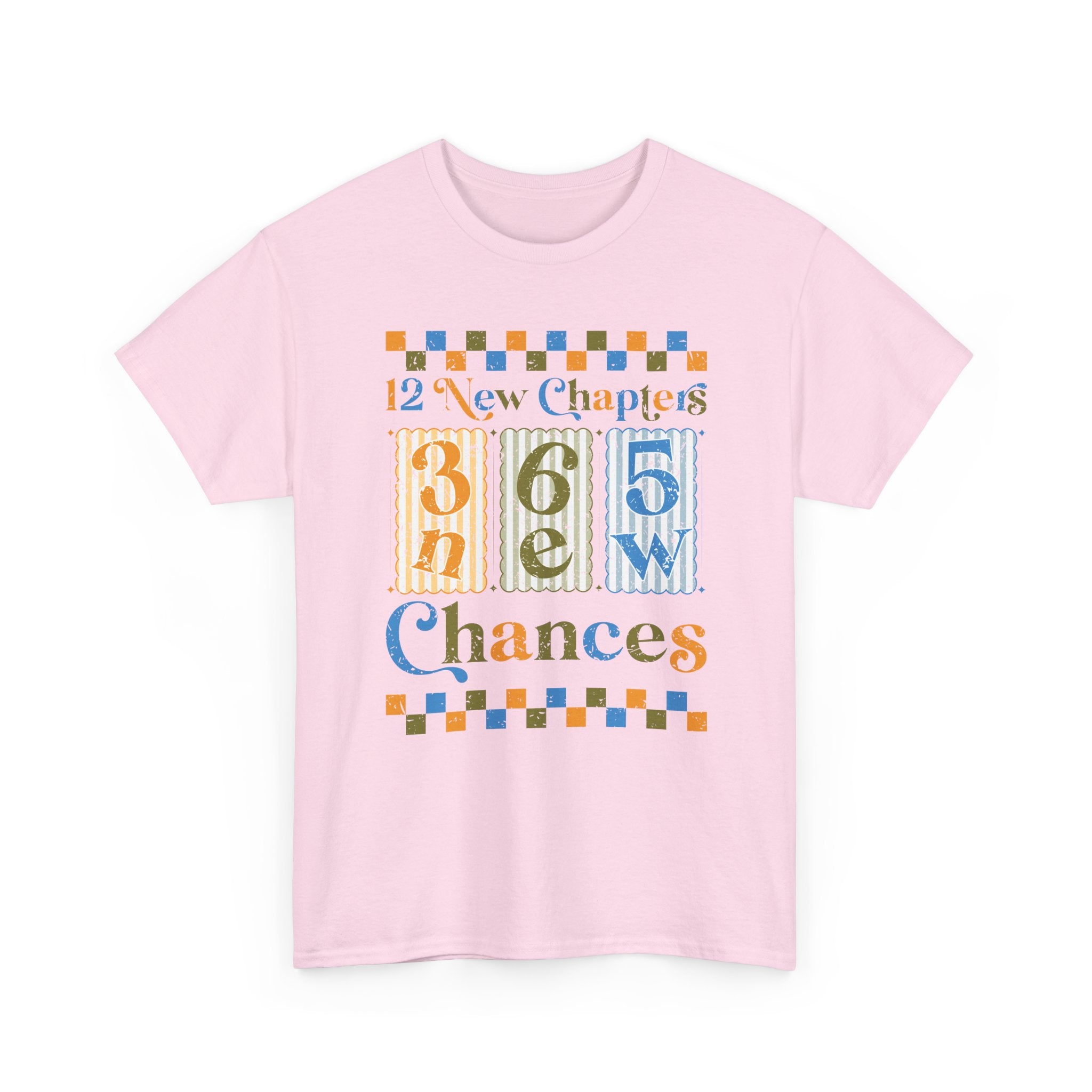 Retro '12 New Chapters, 365 New Chances' T-Shirt — Colorful Distressed Vintage Unisex Cotton Tee