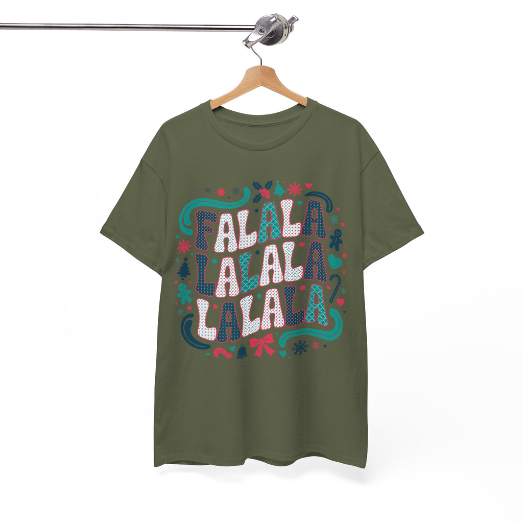 Fa La La La La Christmas T-Shirt — Festive Candy Cane & Gingerbread Holiday Unisex Cotton Tee