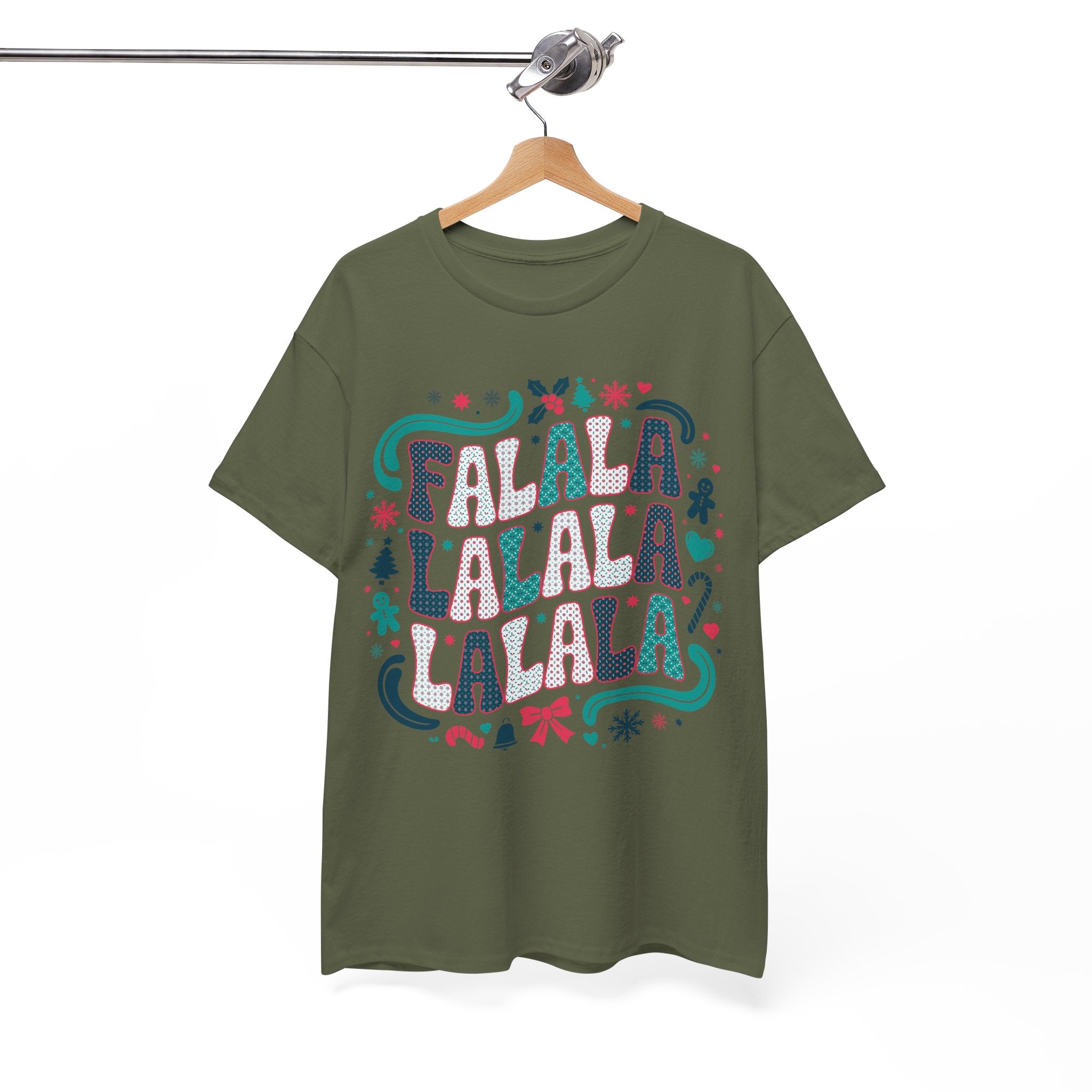Fa La La La La Christmas T-Shirt — Festive Candy Cane & Gingerbread Holiday Unisex Cotton Tee