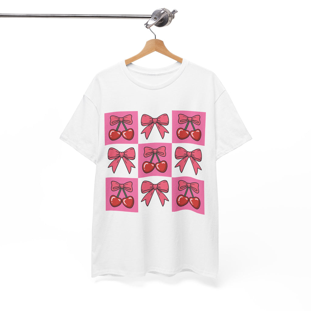 Cherry & Pink Bow Checkered Unisex Cotton Tee