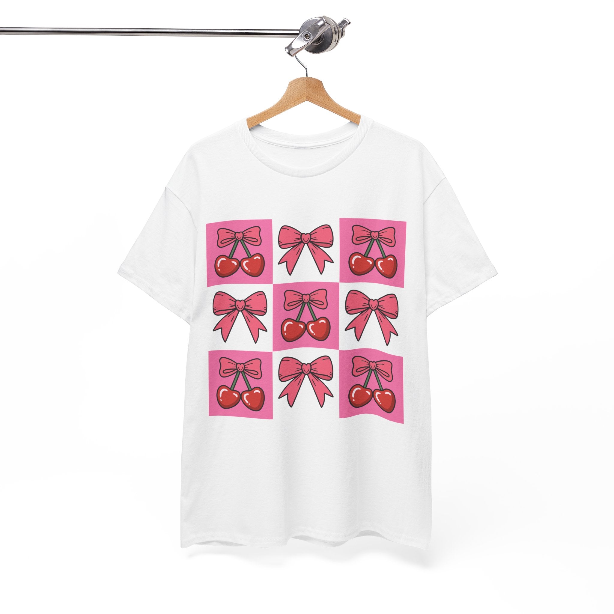 Cherry & Pink Bow Checkered Unisex Cotton Tee