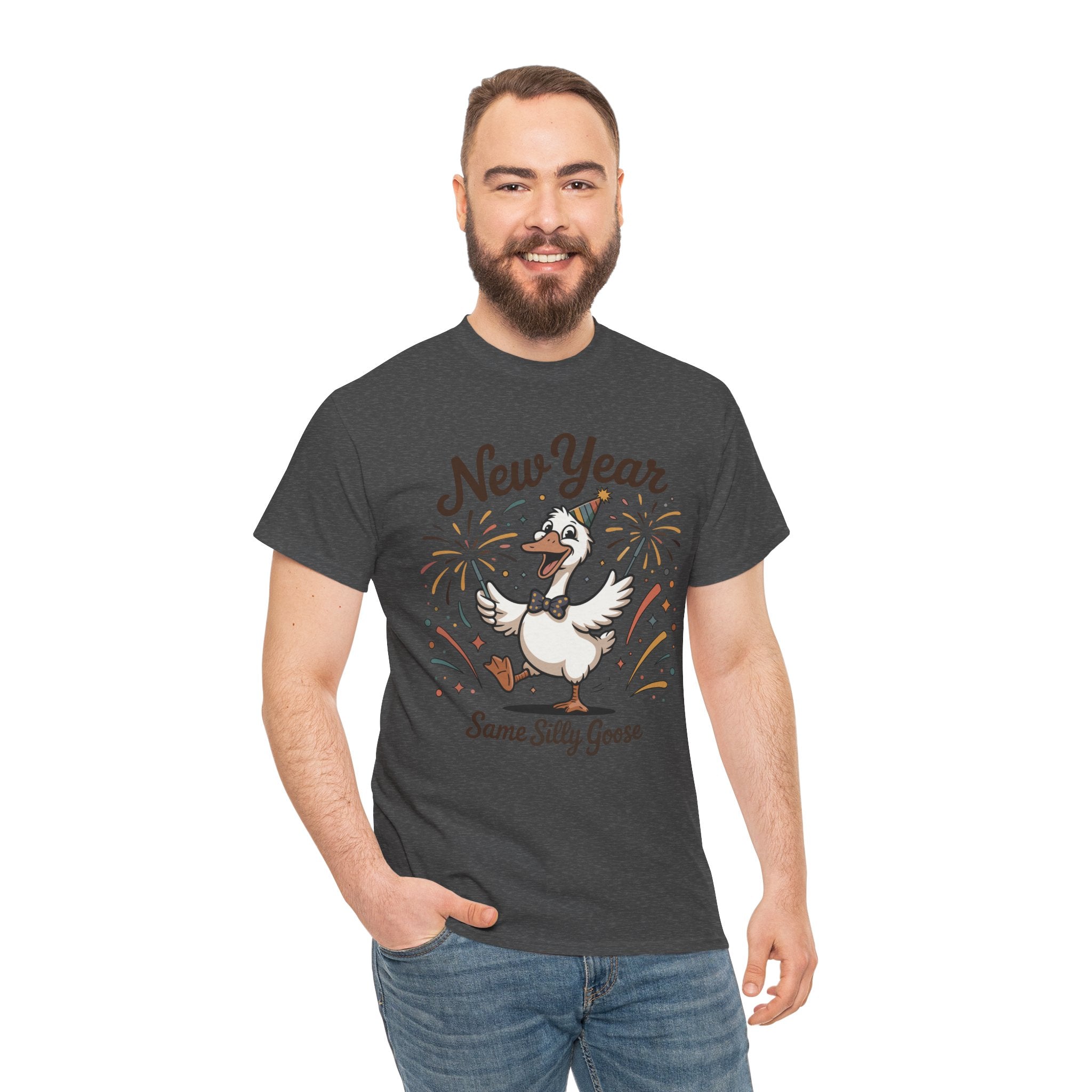 New Year Same Silly Goose T-Shirt — Party Goose Graphic Unisex Cotton Tee