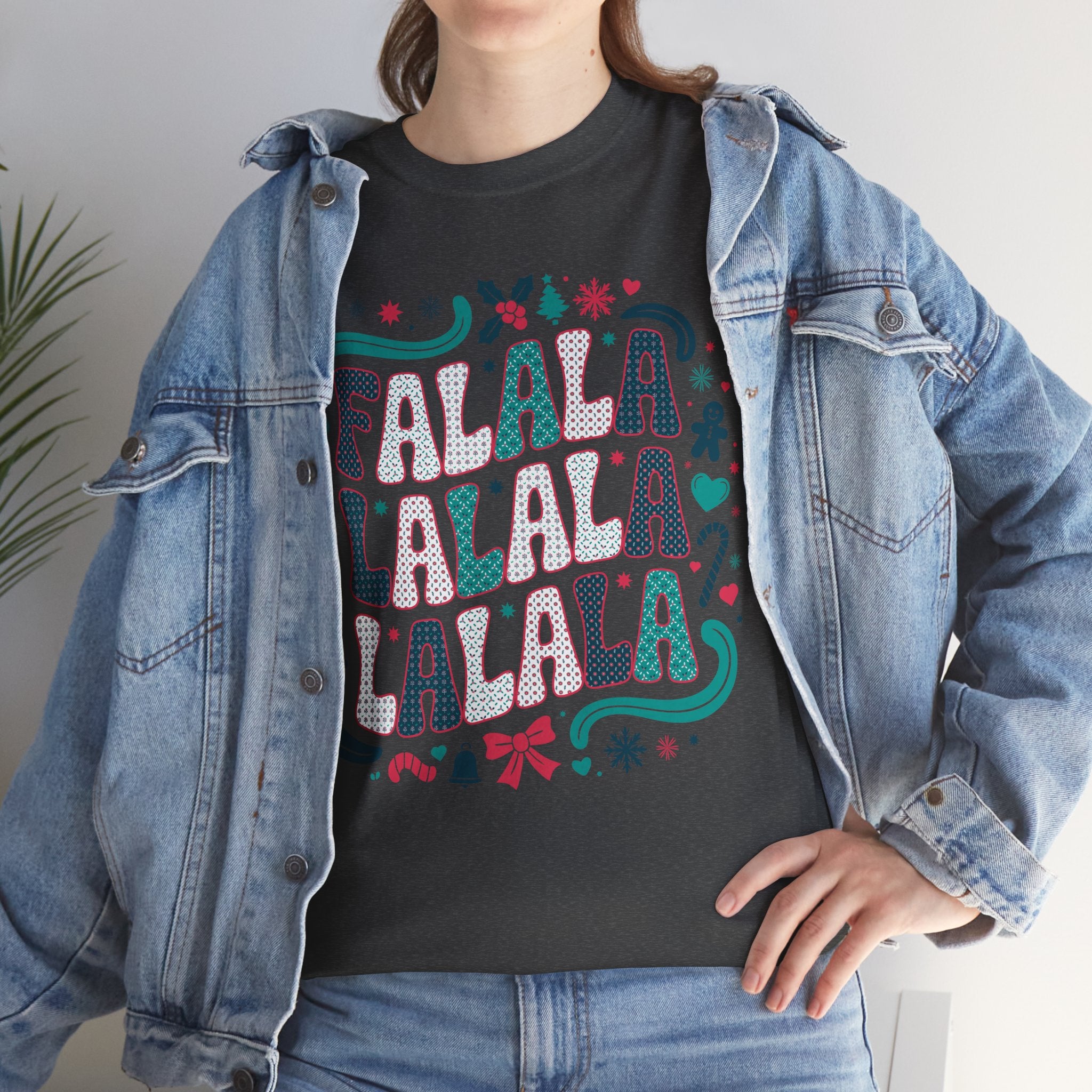 Fa La La La La Christmas T-Shirt — Festive Candy Cane & Gingerbread Holiday Unisex Cotton Tee