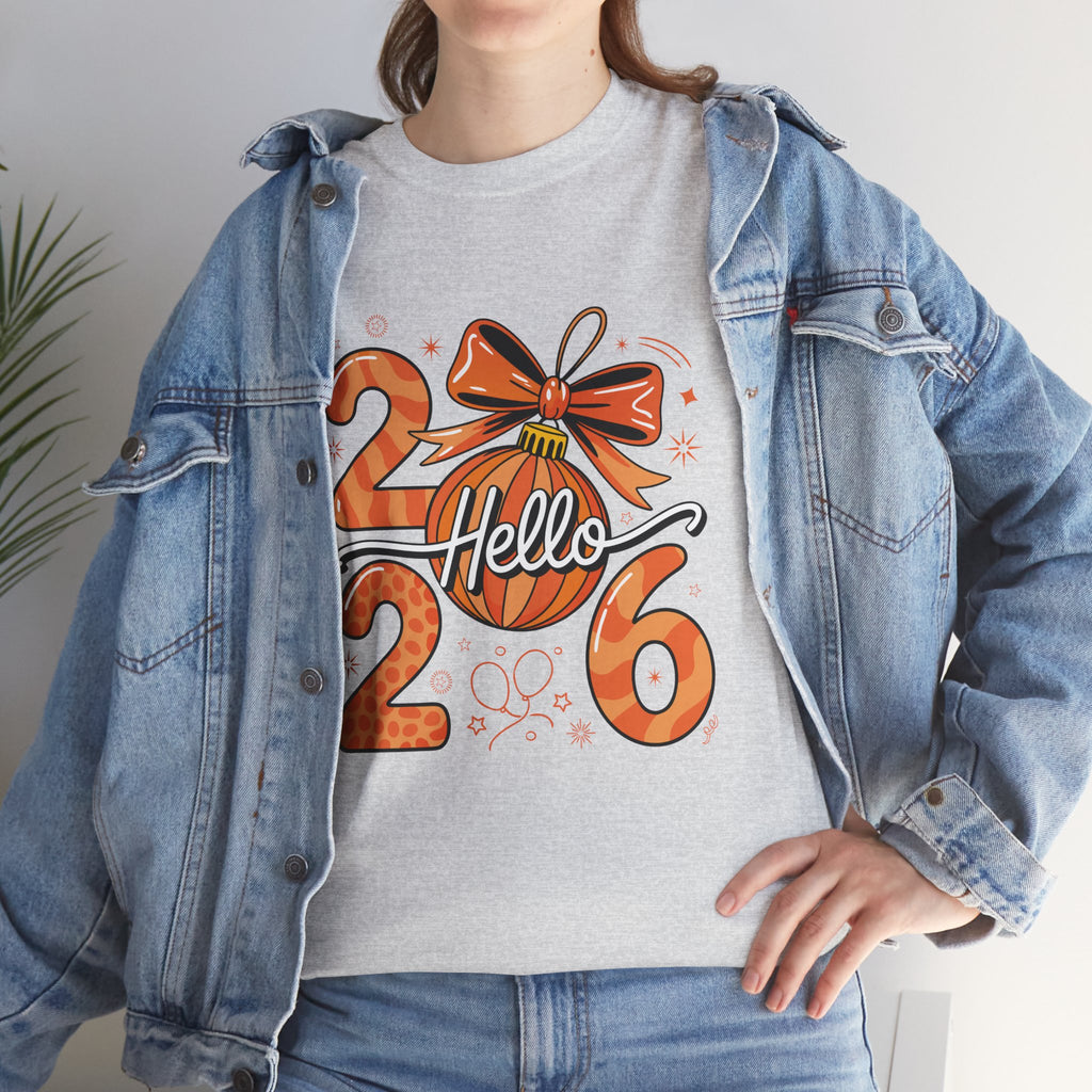 Hello 2026 Christmas Ornament Tee — Festive Orange Holiday Unisex Cotton T-Shirt