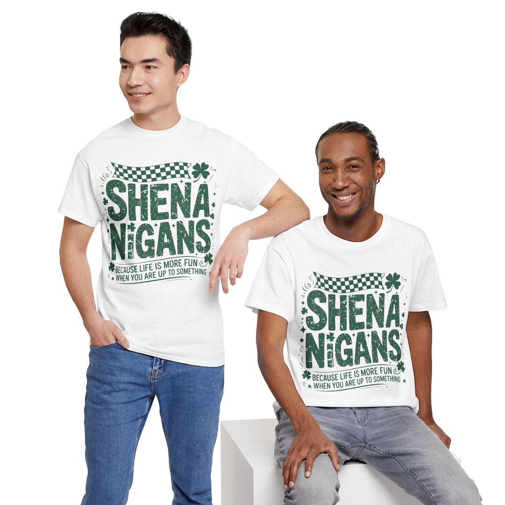 Shenanigans Clover Tee — Bright Green St. Patrick’s Day Shirt with Checkered Flag Unisex Cotton Tee