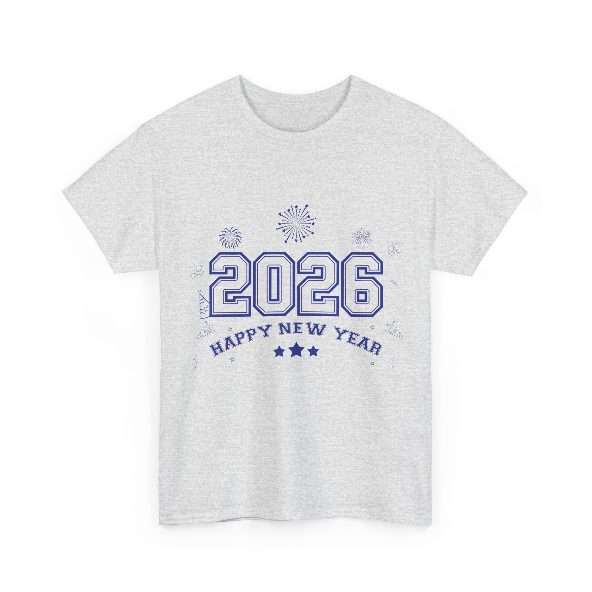 Happy New Year 2026 Varsity Tee — Fireworks & Confetti Celebration Unisex Cotton Tee
