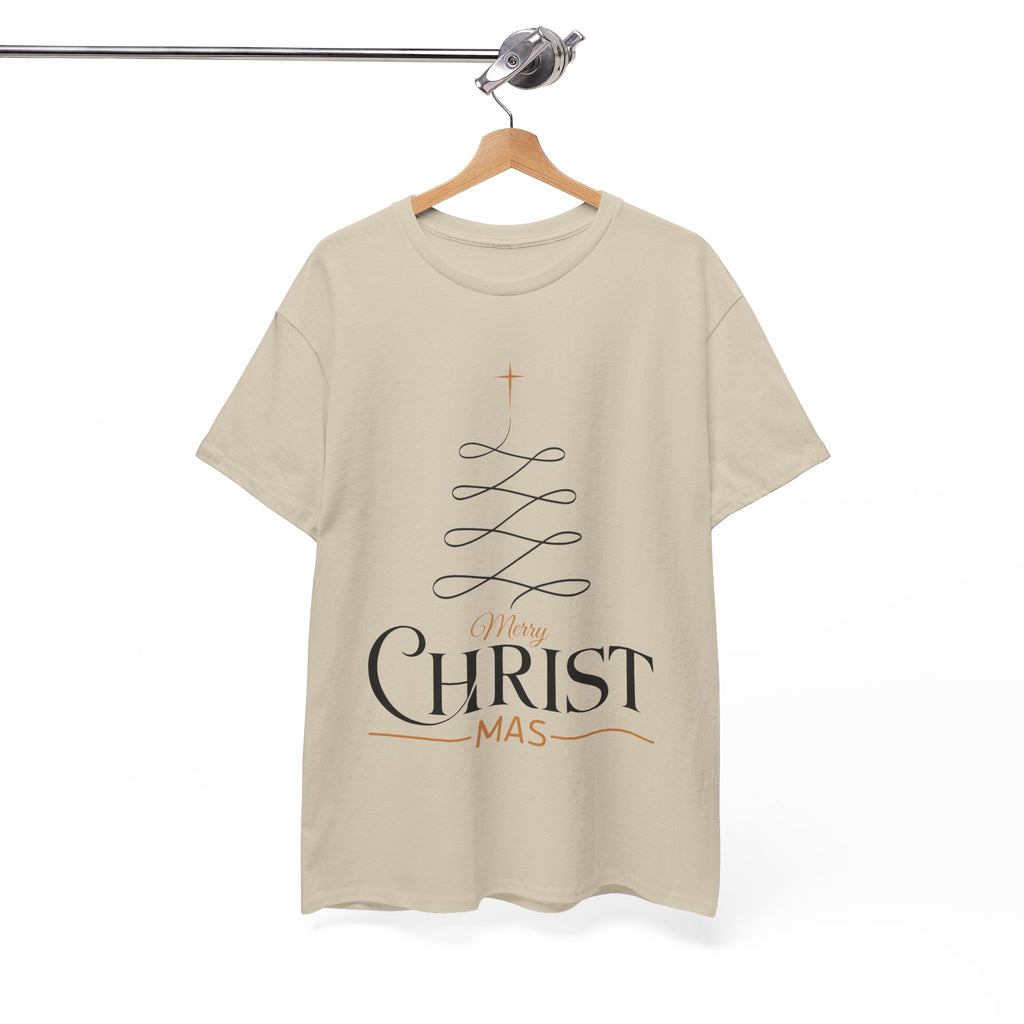 Merry Christmas Gold Cross Tree Unisex Cotton Tee