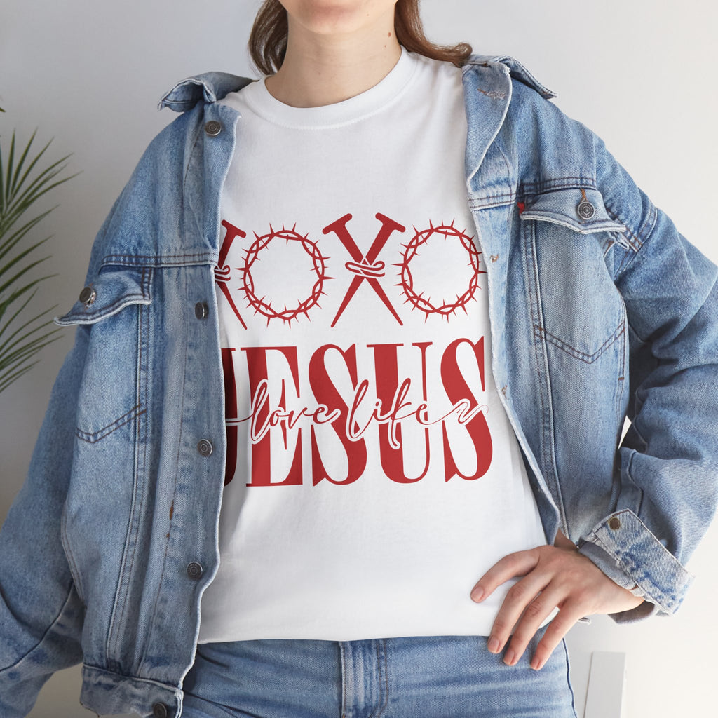 Christian Valentine T-Shirt — "XOXO Jesus Love Life" Nails & Thorn Crown Design Unisex Cotton Tee