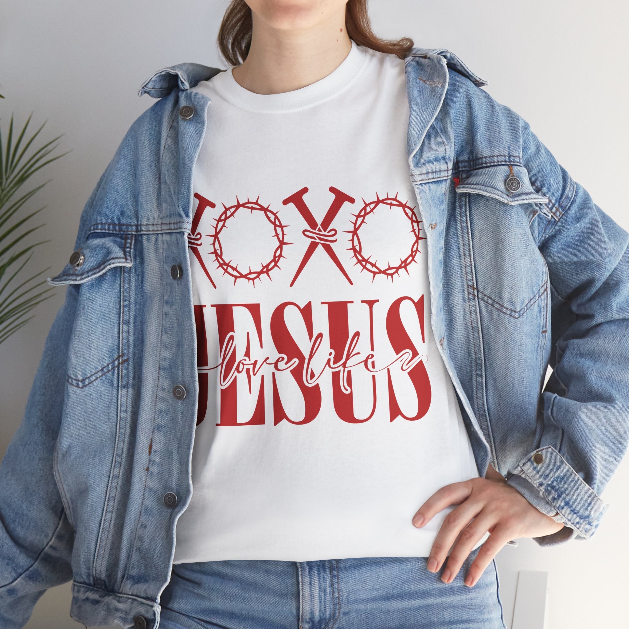Christian Valentine T-Shirt — "XOXO Jesus Love Life" Nails & Thorn Crown Design Unisex Cotton Tee